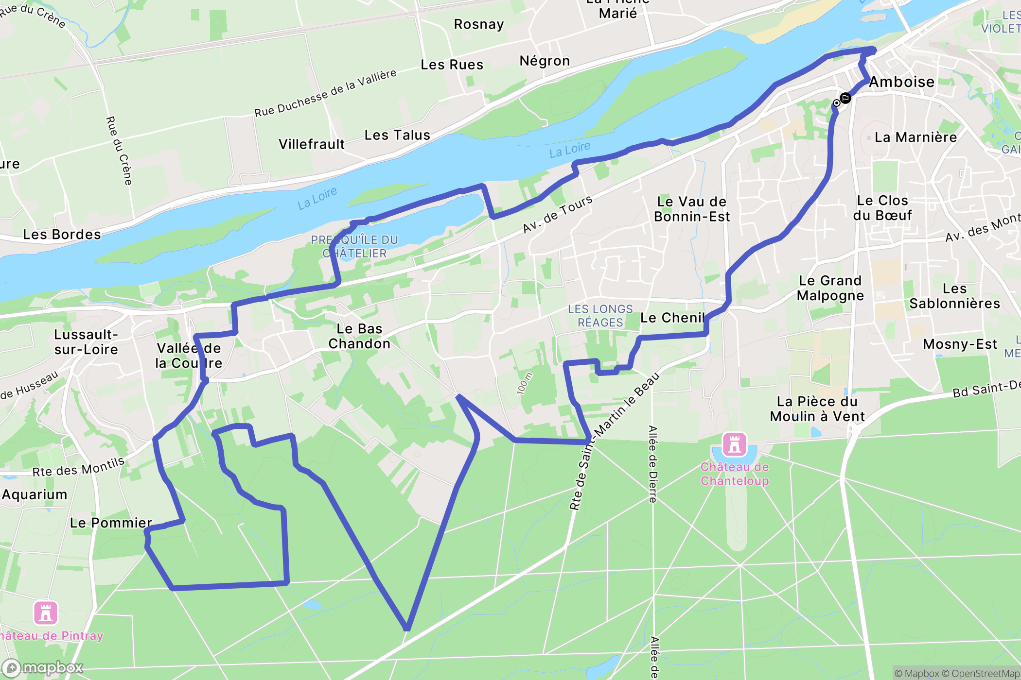 Amboise : carte du parcours de randonnée - France