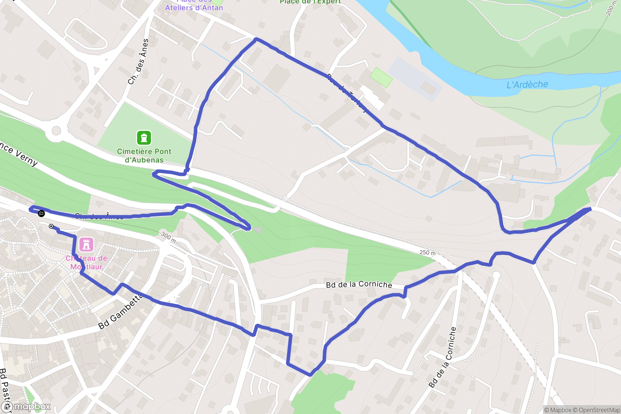 Aubenas : carte du parcours de randonnée - France