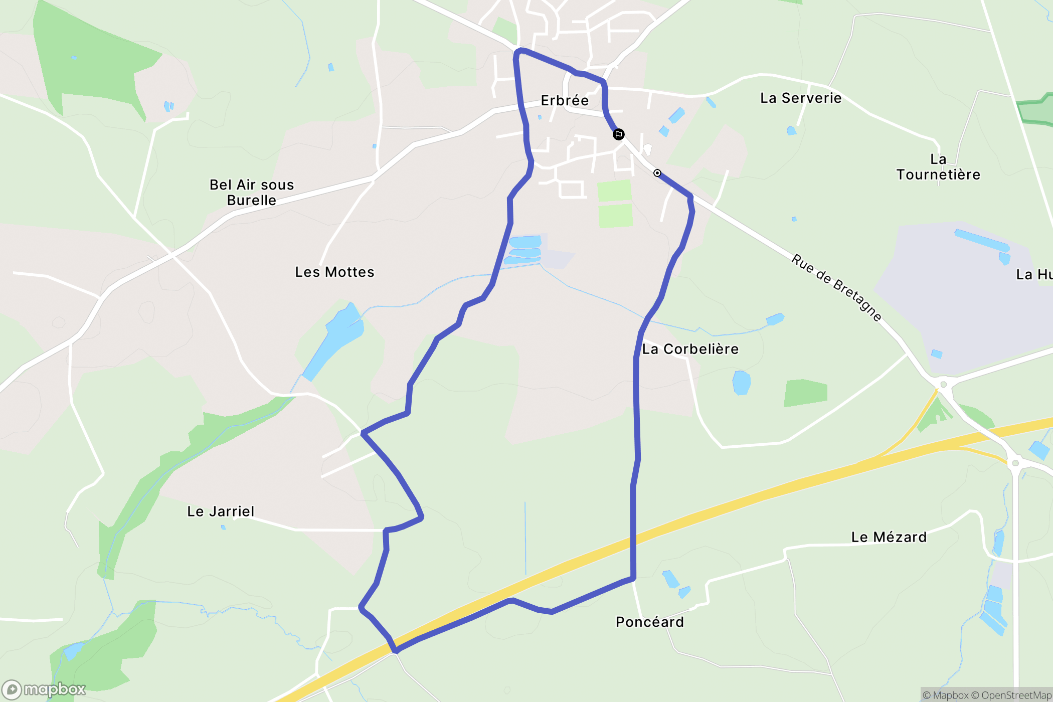 Erbrée : carte du parcours de randonnée - France