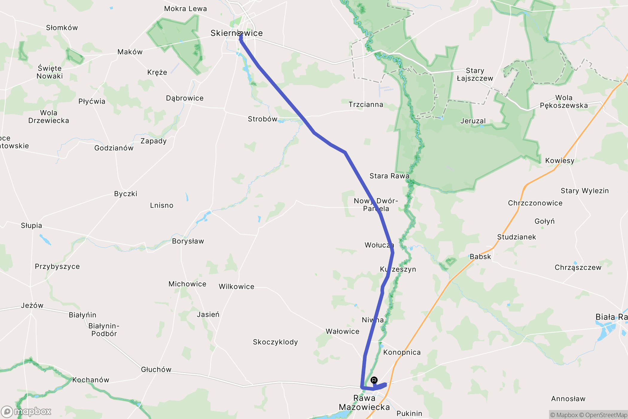 Skierniewice: mapa trasy - Poland