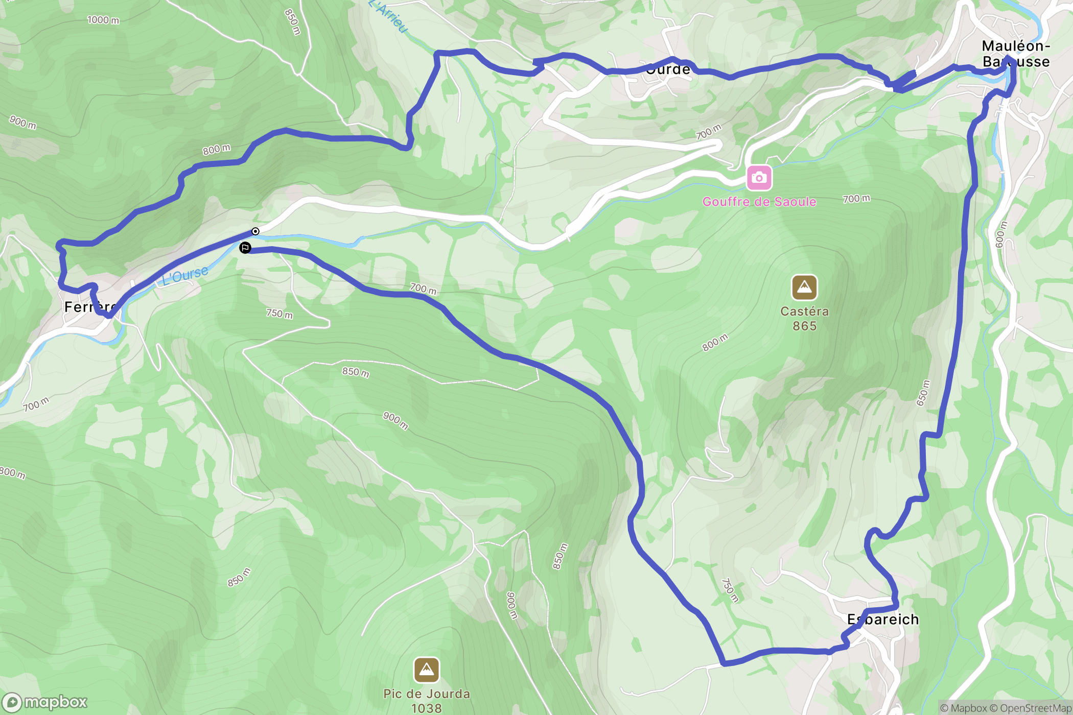 Ferrère : carte du parcours de randonnée - France