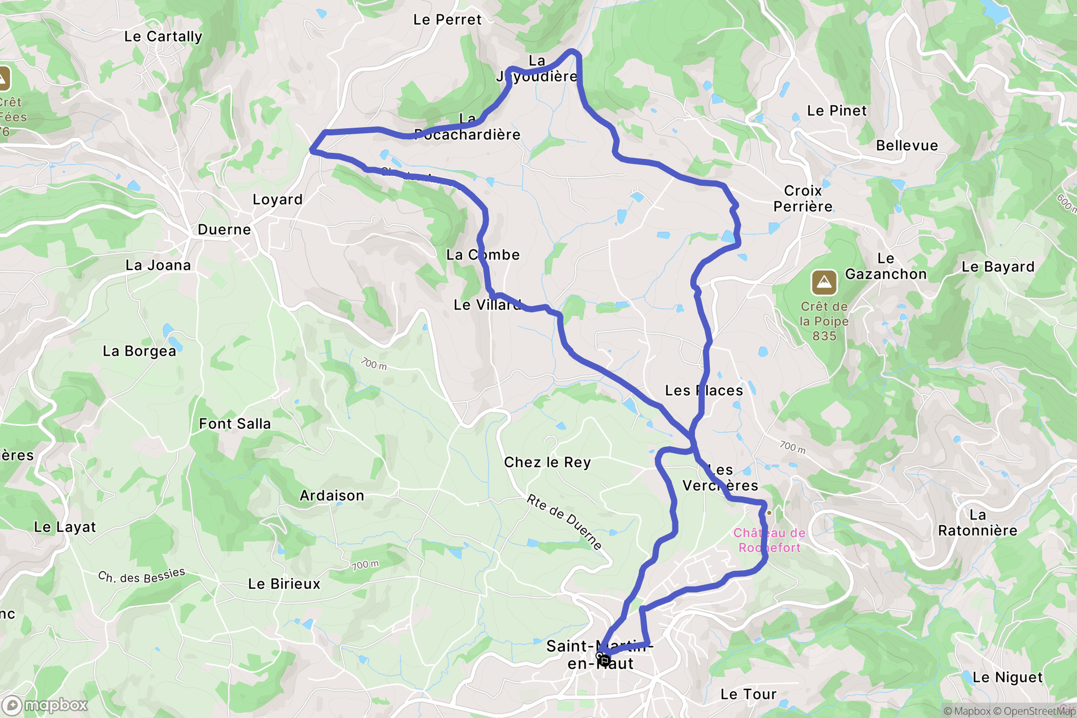 Saint-Martin-en-Haut : carte du parcours de randonnée - France