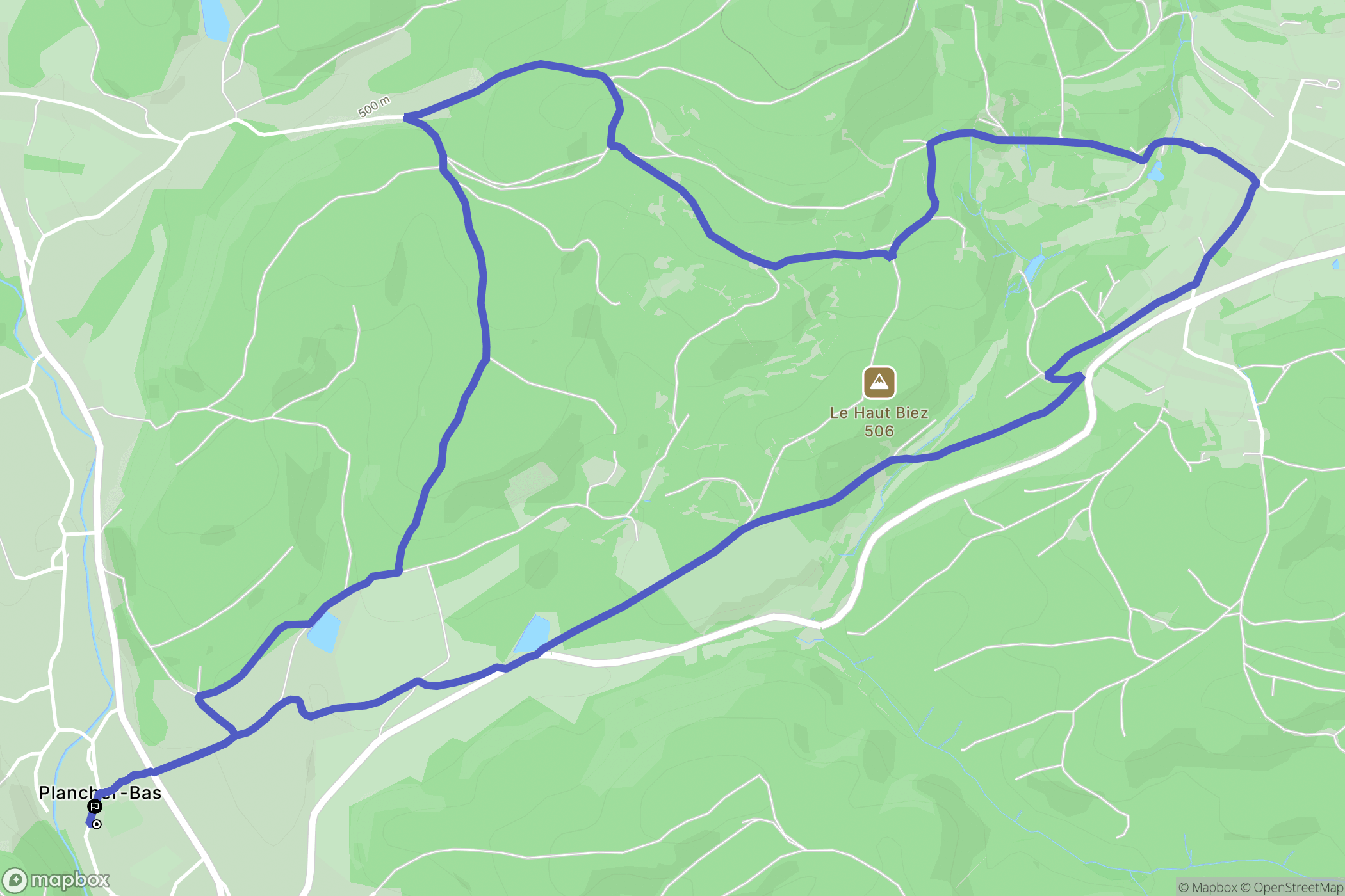 Plancher-Bas : carte du parcours de randonnée - France