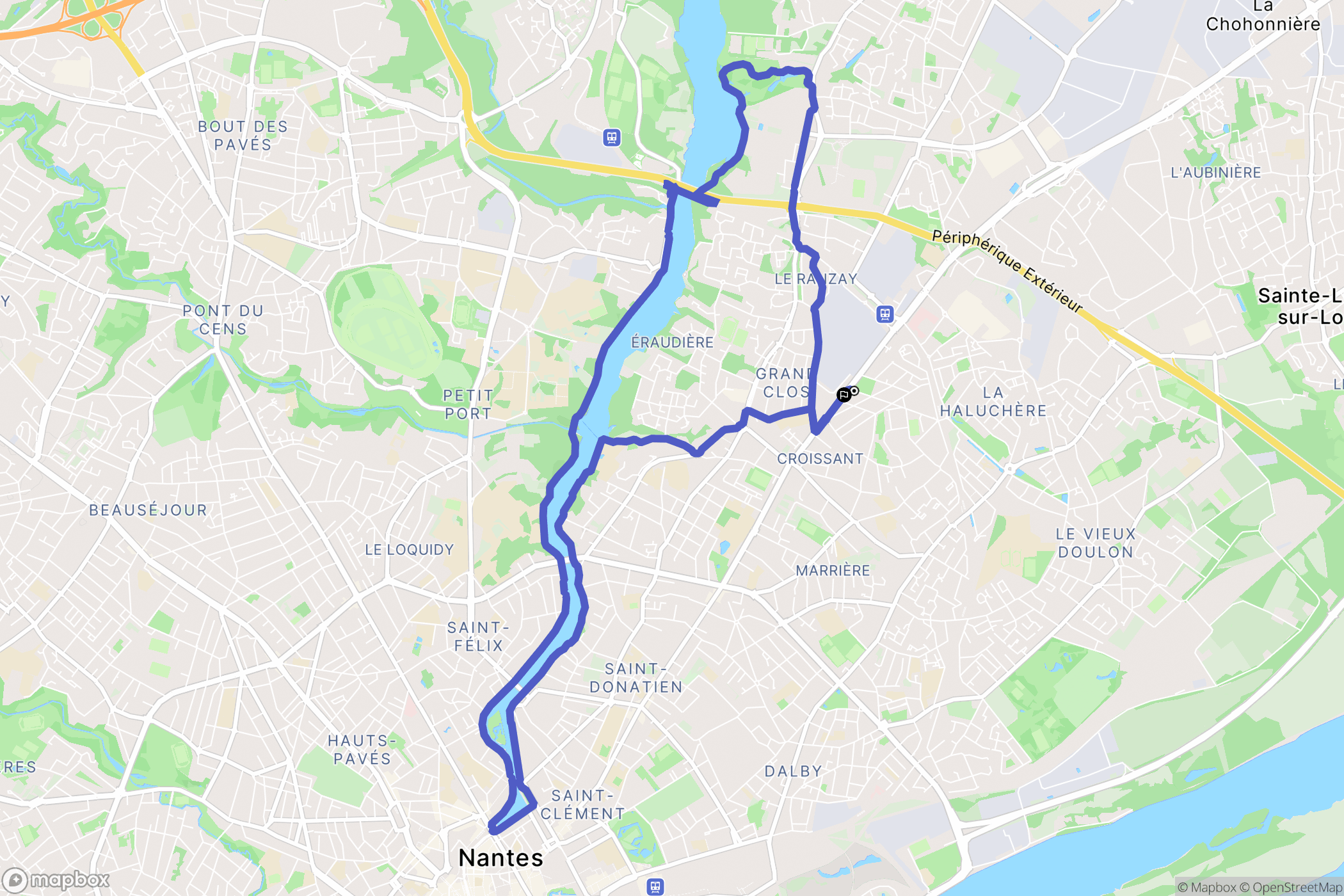 Nantes : carte du parcours de randonnée - France