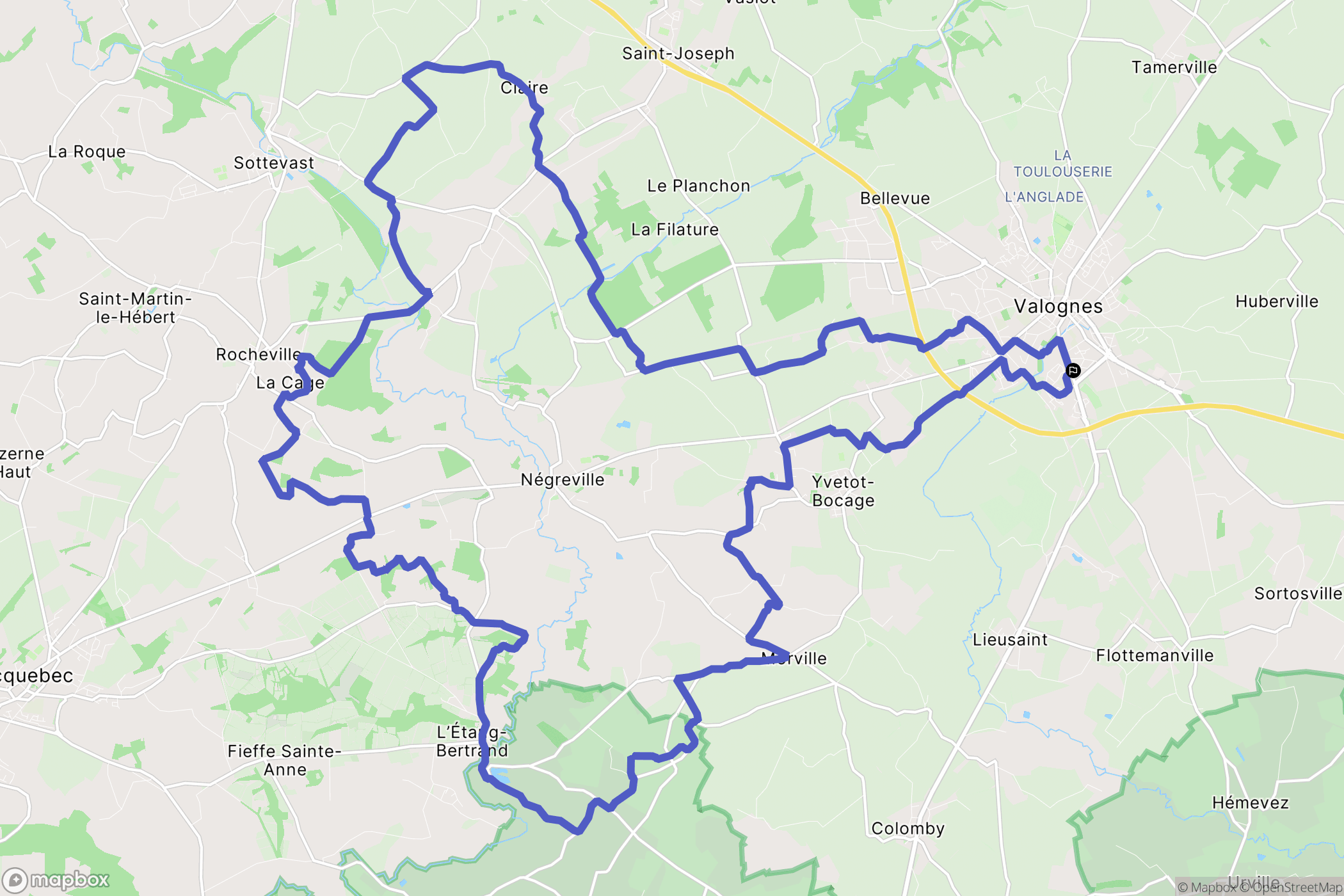 Valognes : carte du parcours de randonnée - France