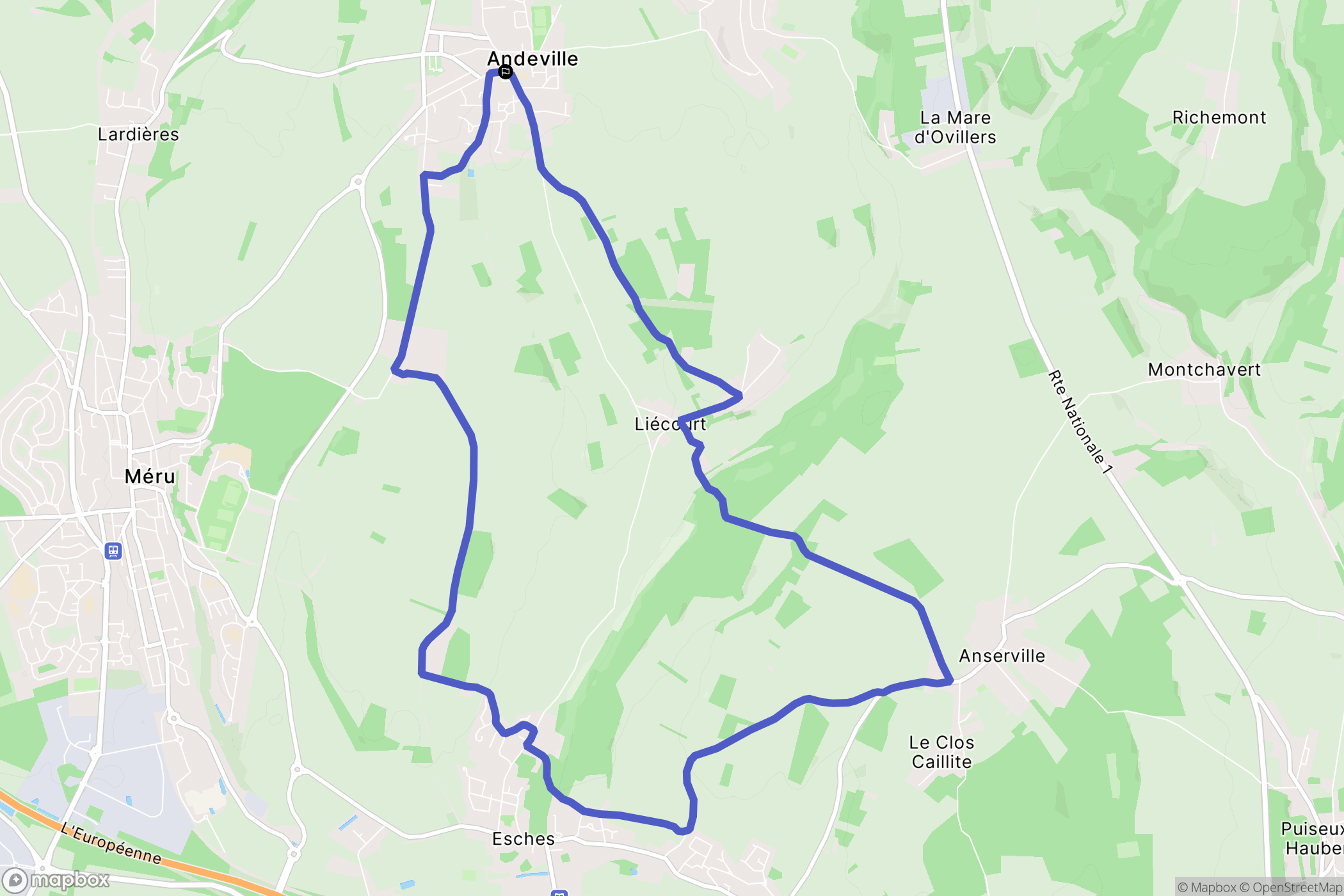 Andeville : carte du parcours de randonnée - France