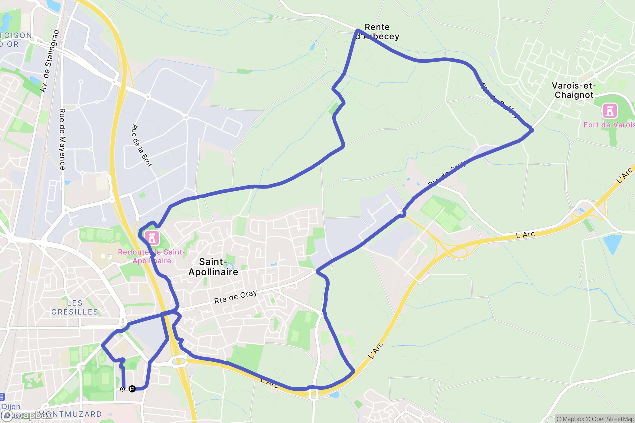 Dijon : carte du parcours de randonnée - France