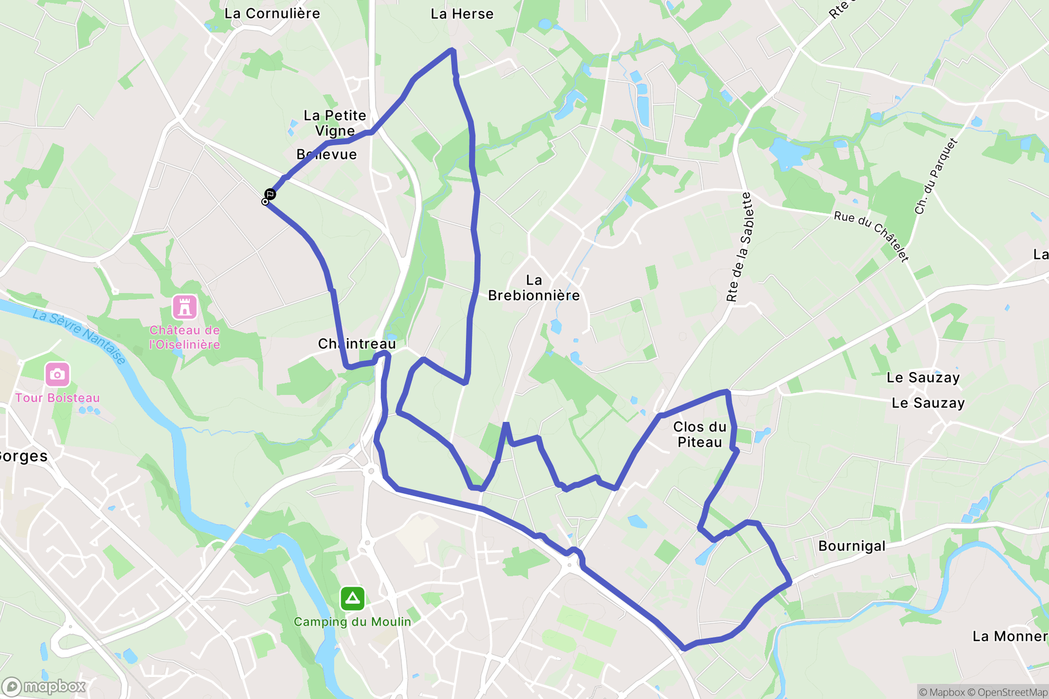 Gorges : carte du parcours de randonnée - France