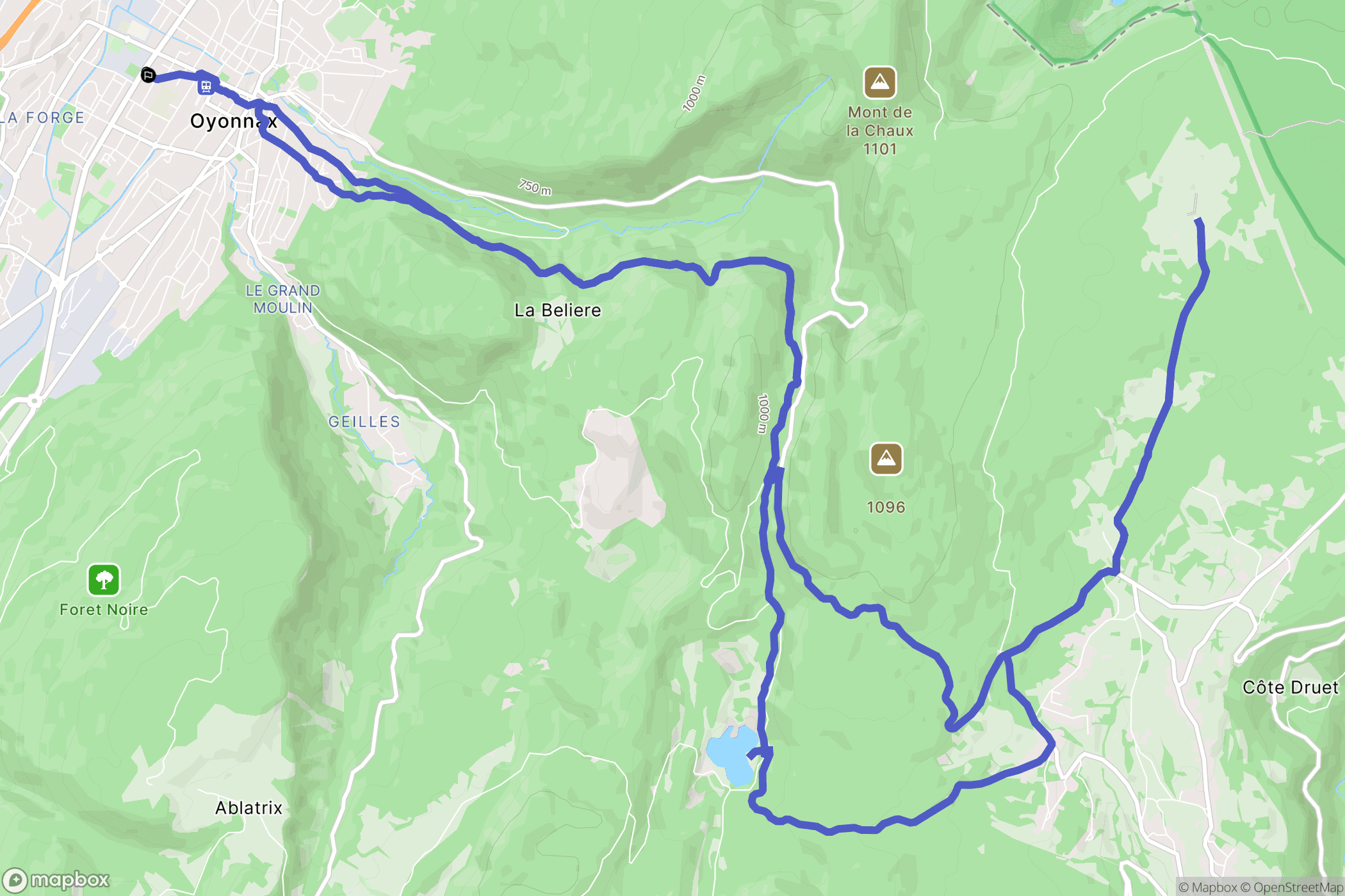 Oyonnax : carte du parcours de randonnée - France