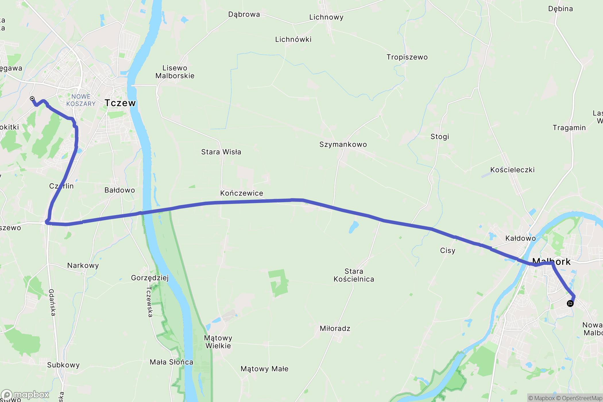 Tczew: mapa trasy - Poland