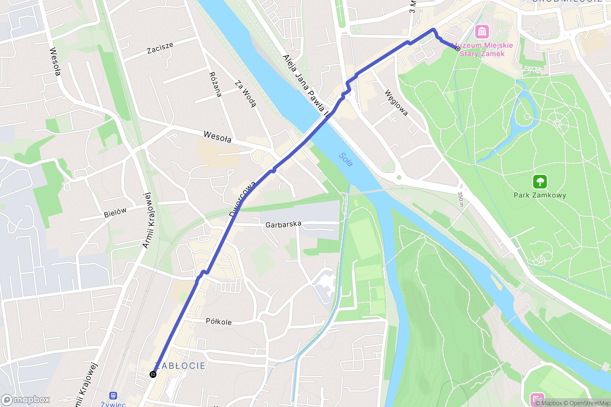 Żywiec: mapa trasy - Poland
