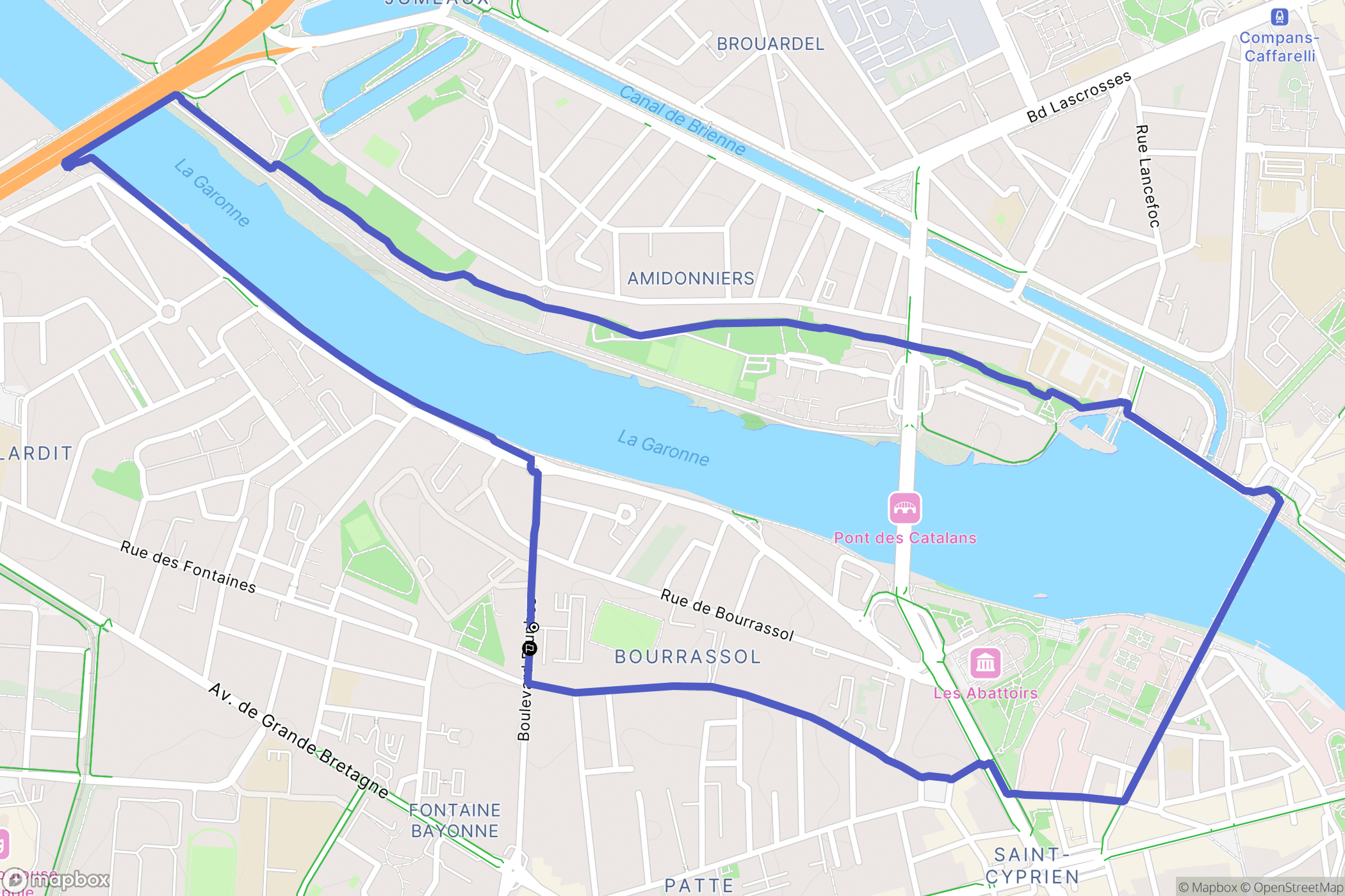 Toulouse : carte du parcours de randonnée - France