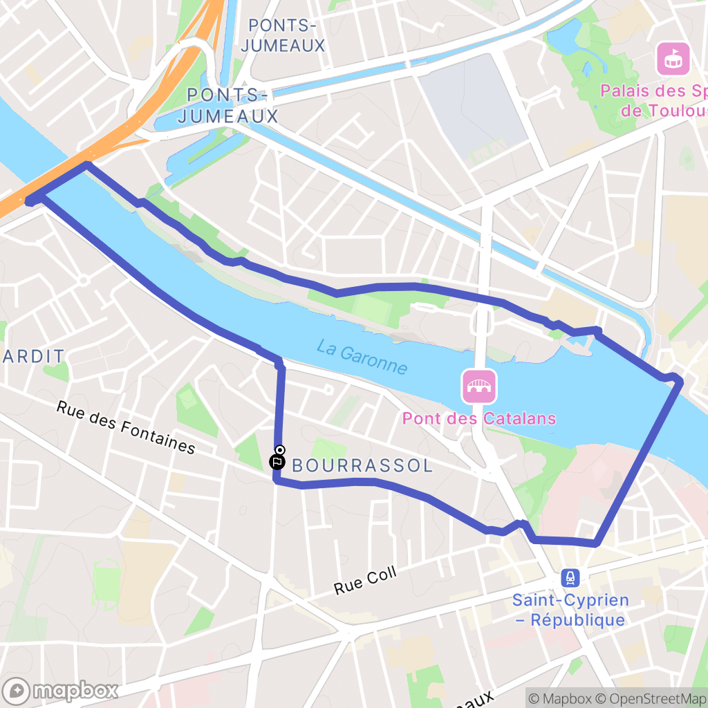 Toulouse : carte du parcours de randonnée - France