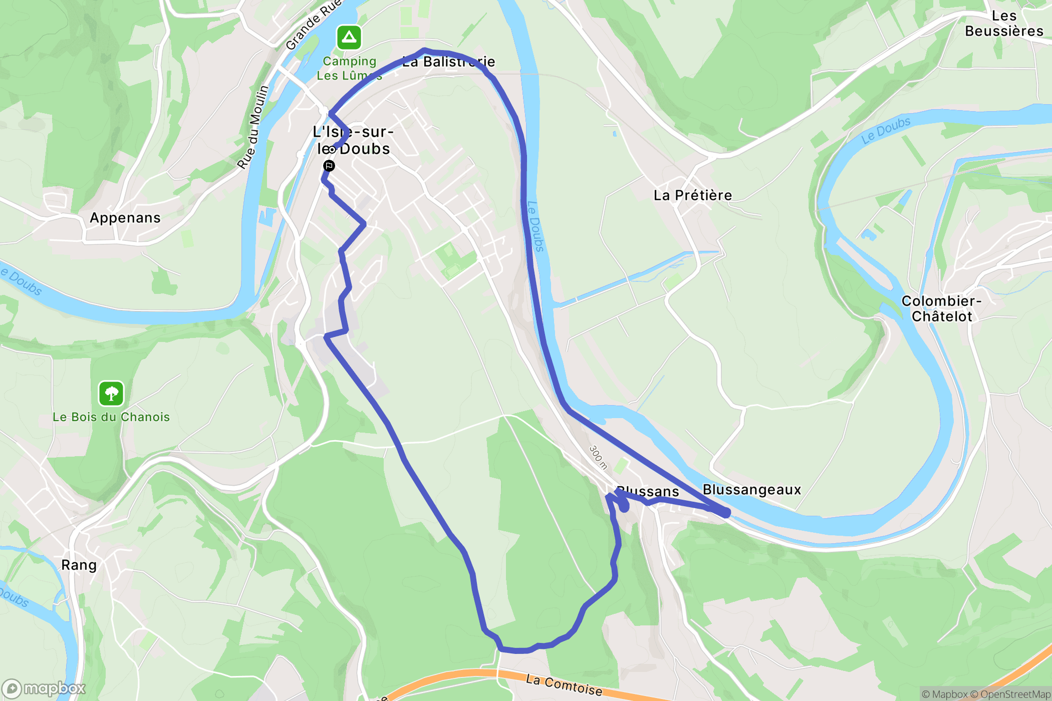 L'Isle-sur-le-Doubs : carte du parcours de randonnée - France