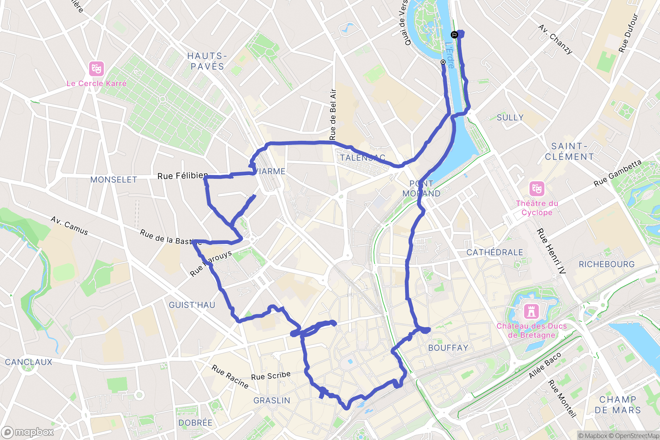 Nantes : carte du parcours de randonnée - France