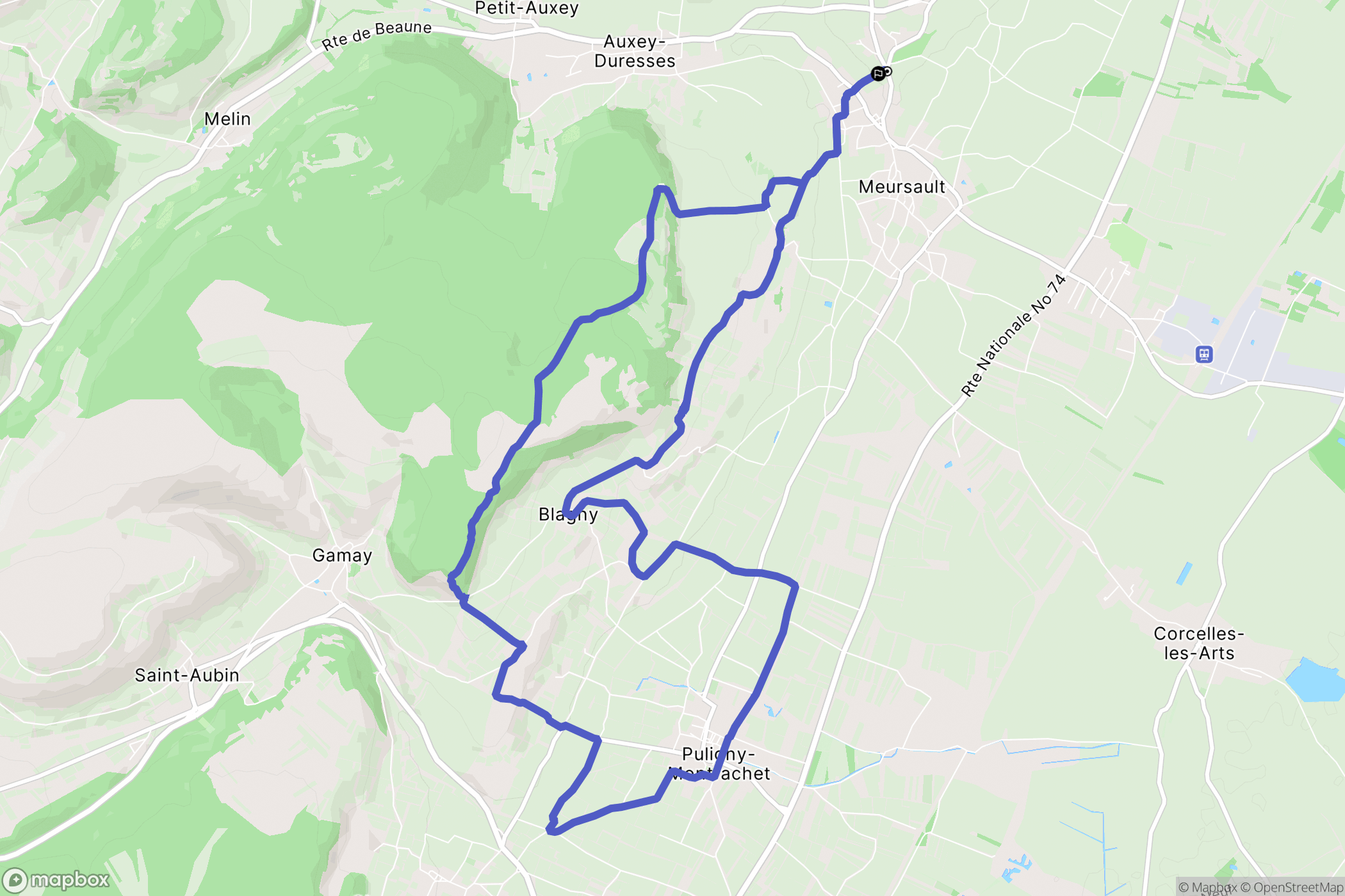 Meursault : carte du parcours de randonnée - France