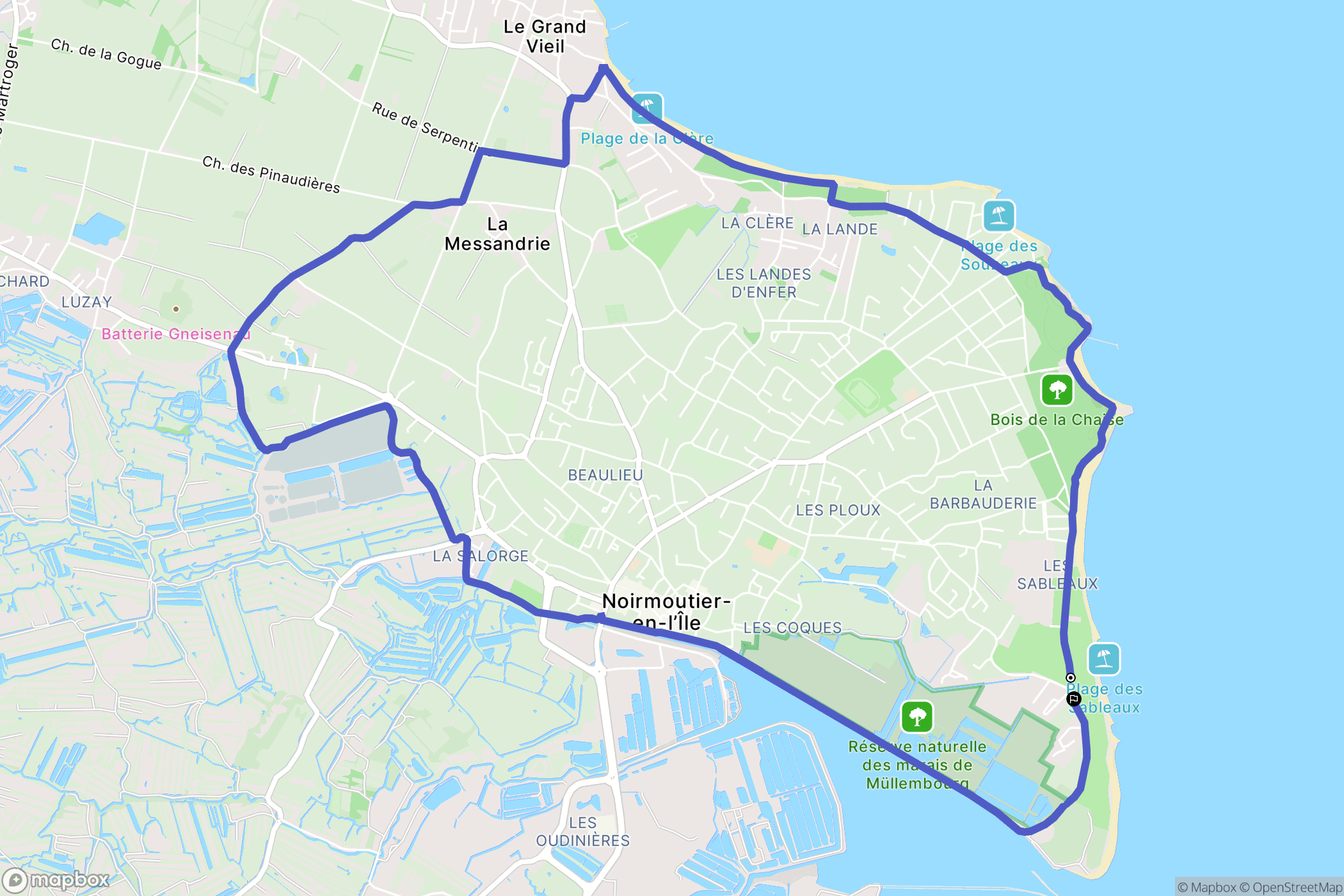 Noirmoutier-en-l'Île : carte du parcours de randonnée - France