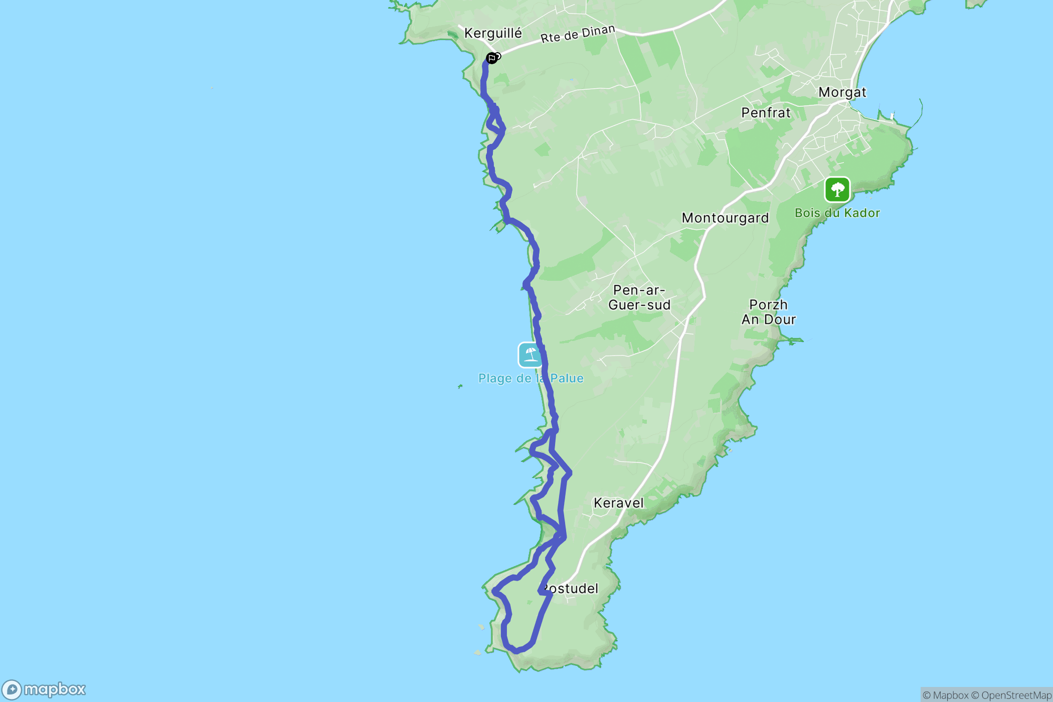 Crozon : carte du parcours de randonnée - France