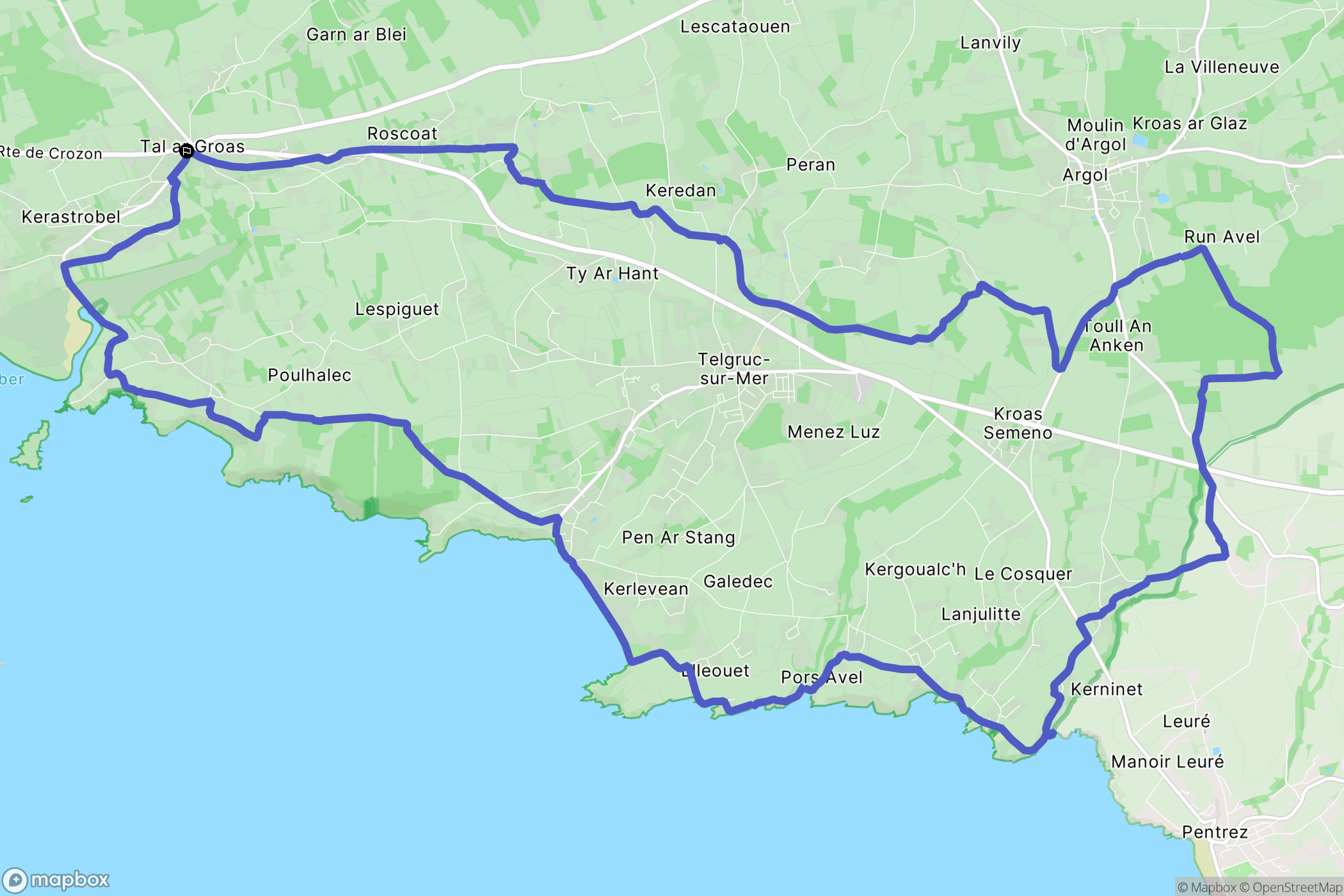 Crozon : carte du parcours de randonnée - France