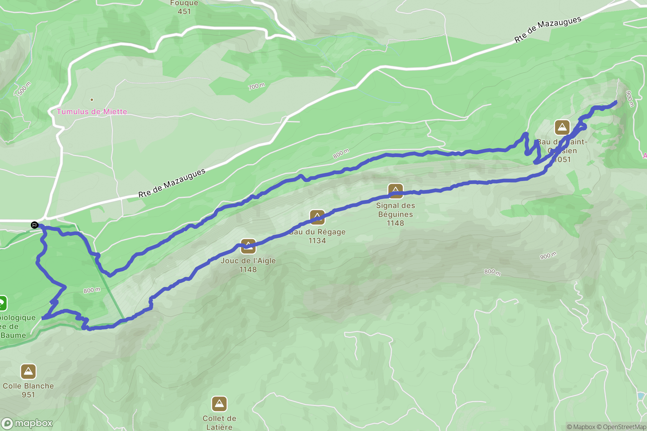 Plan-d'Aups-Sainte-Baume : carte du parcours de randonnée - France