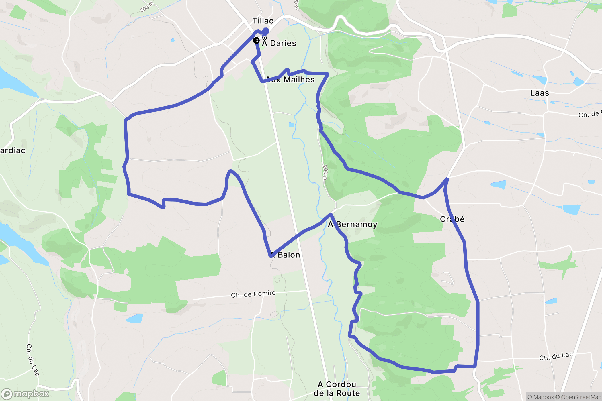 Tillac : carte du parcours de randonnée - France