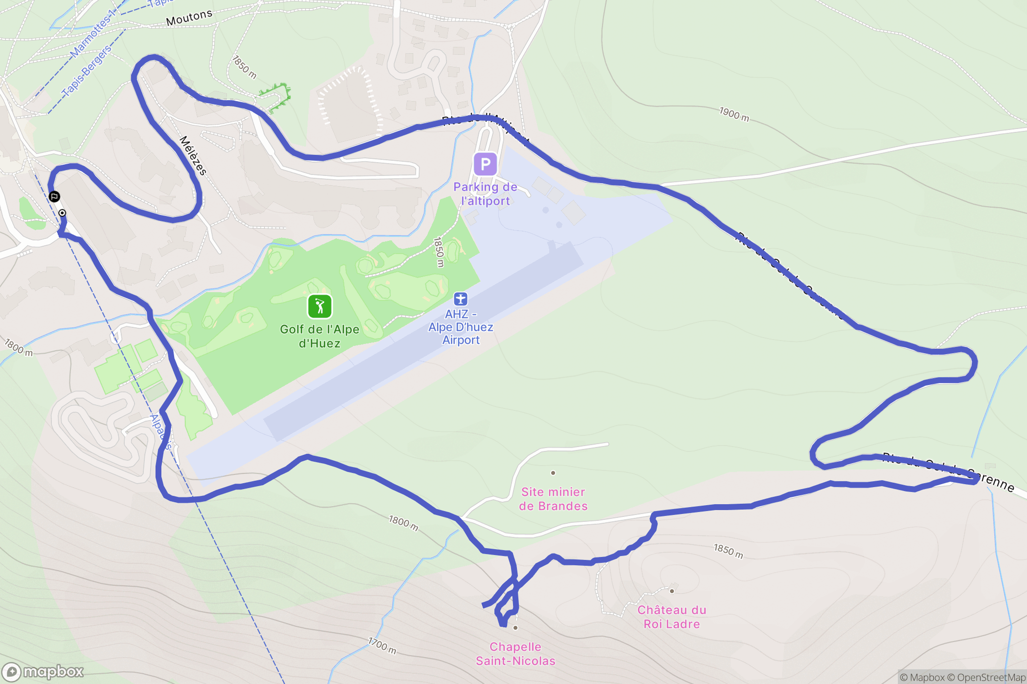 Huez : carte du parcours de randonnée - France