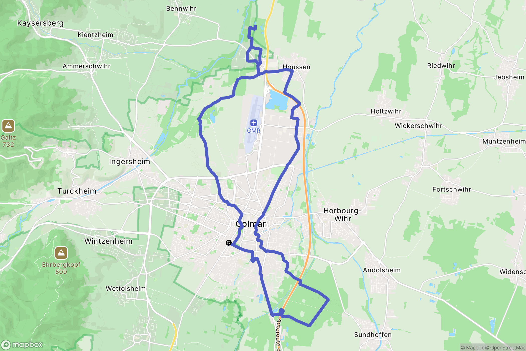 Colmar : carte du parcours de randonnée - France