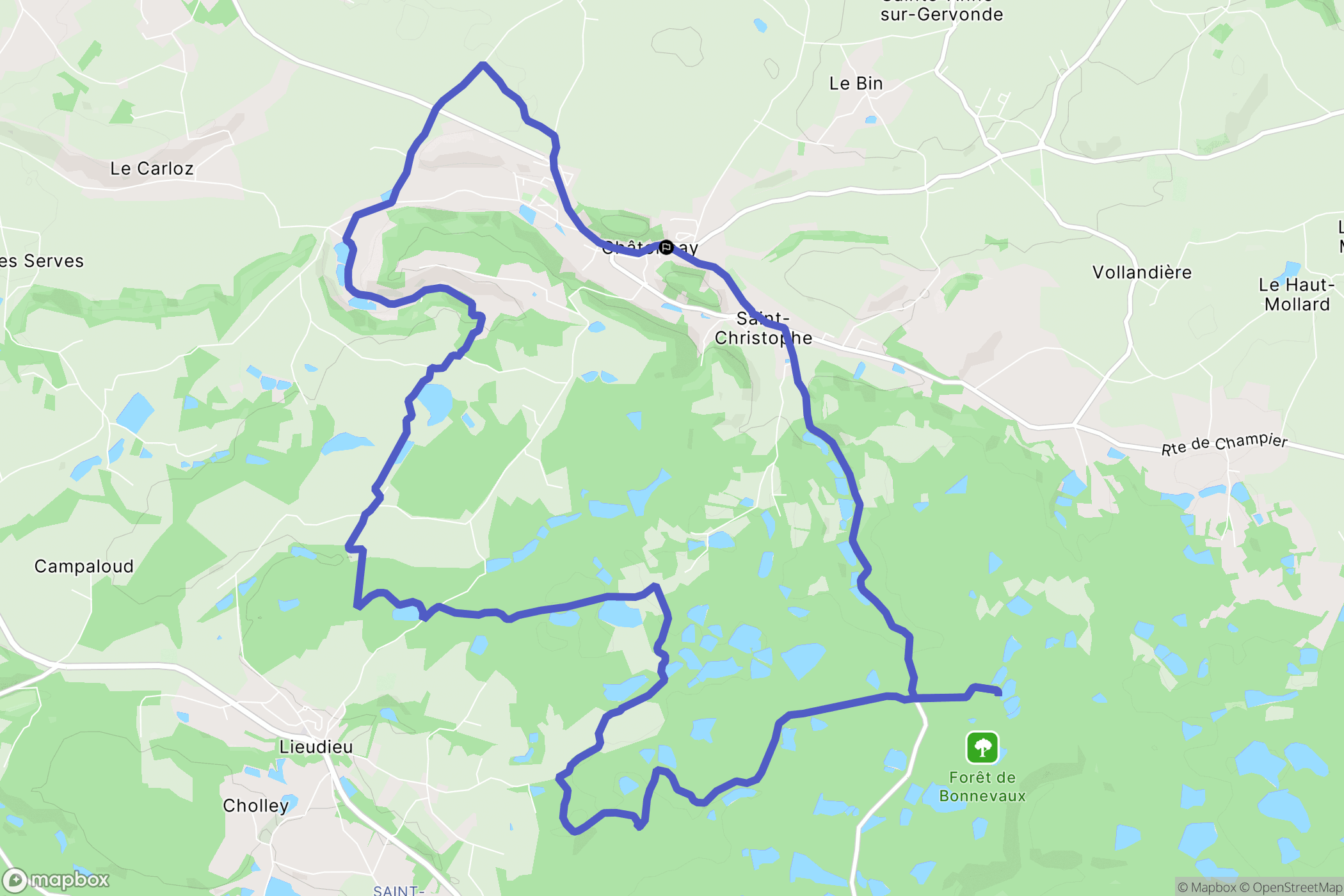 Châtonnay : carte du parcours de randonnée - France