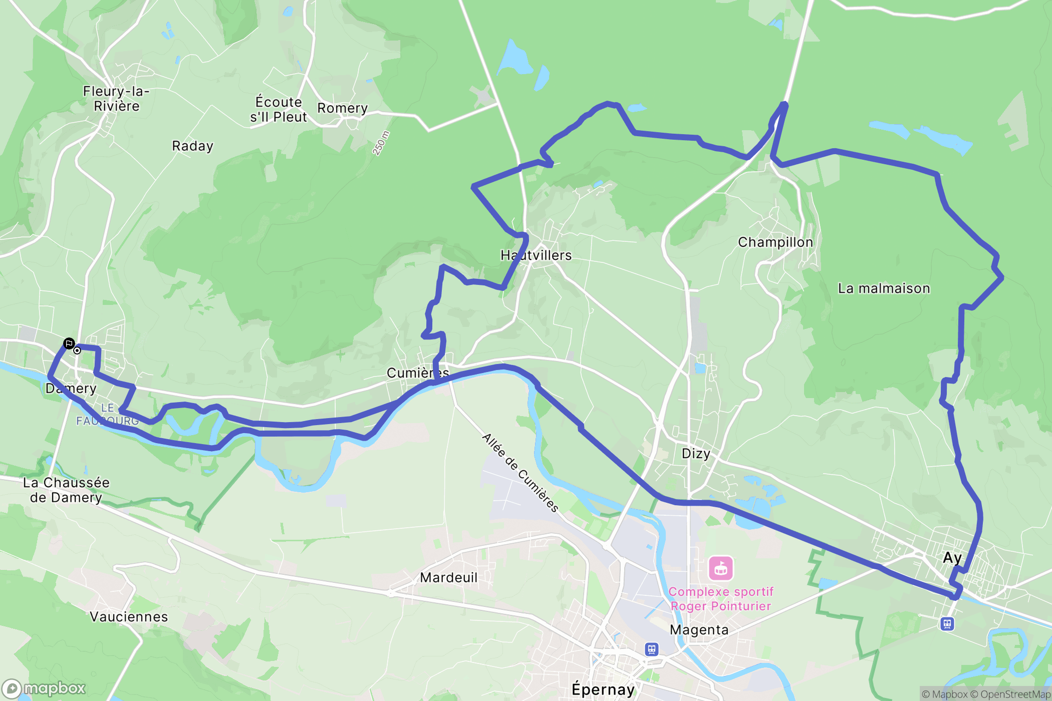 Damery : carte du parcours de randonnée - France
