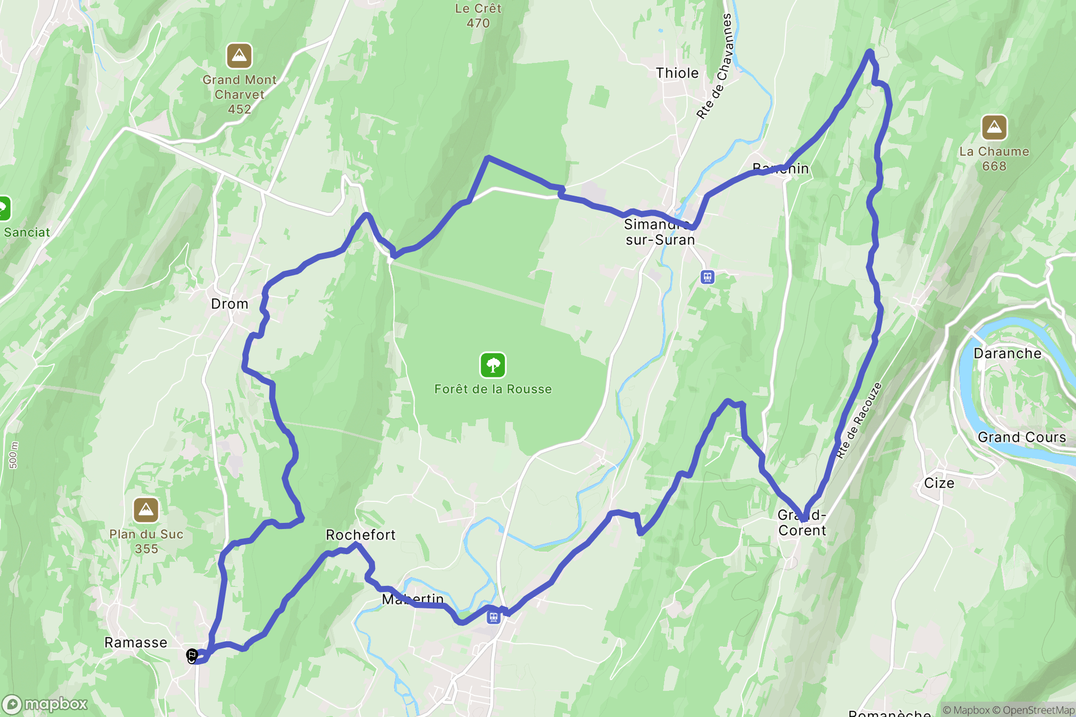 Ramasse : carte du parcours de randonnée - France