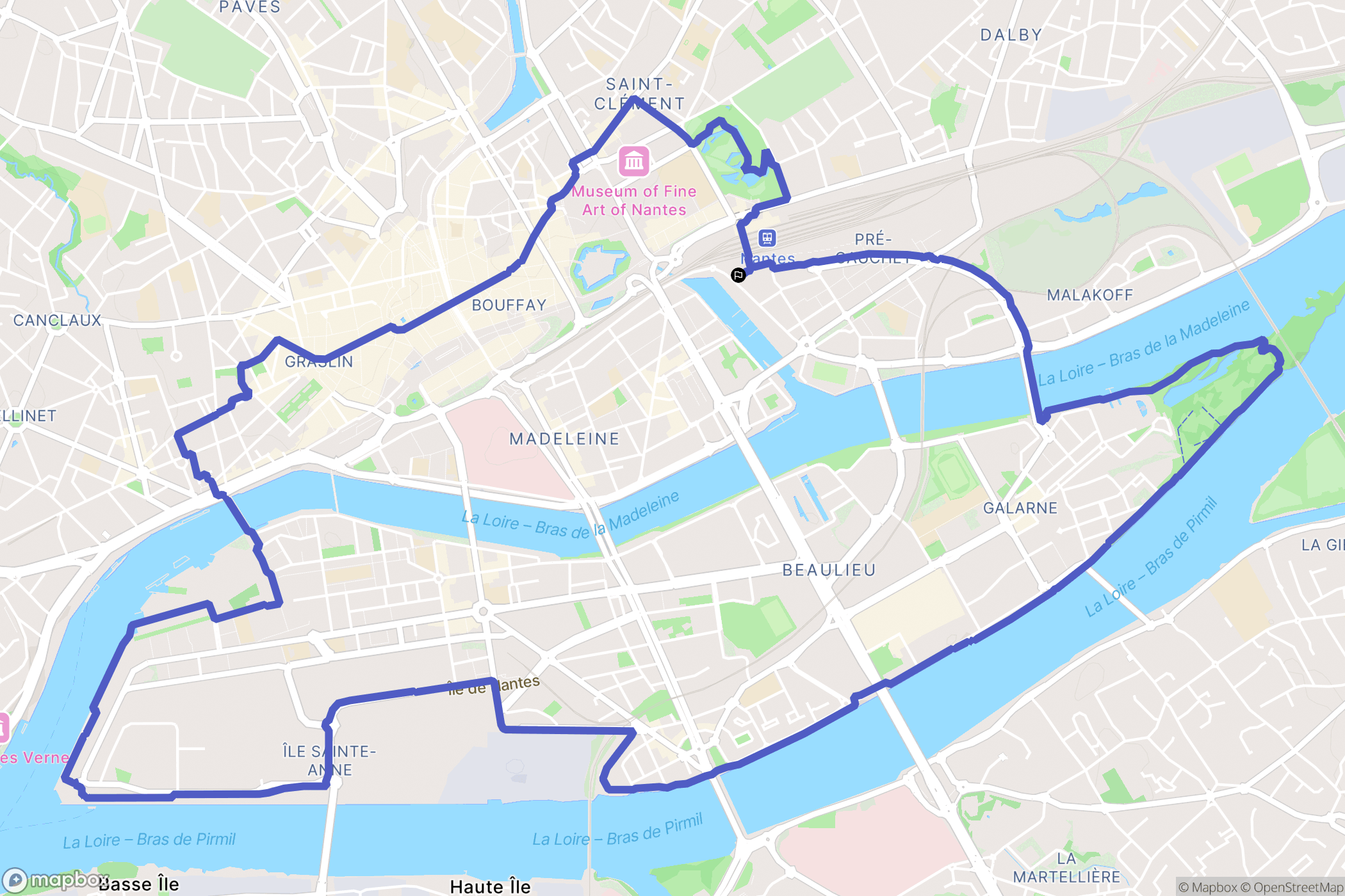 Nantes : carte du parcours de randonnée - France