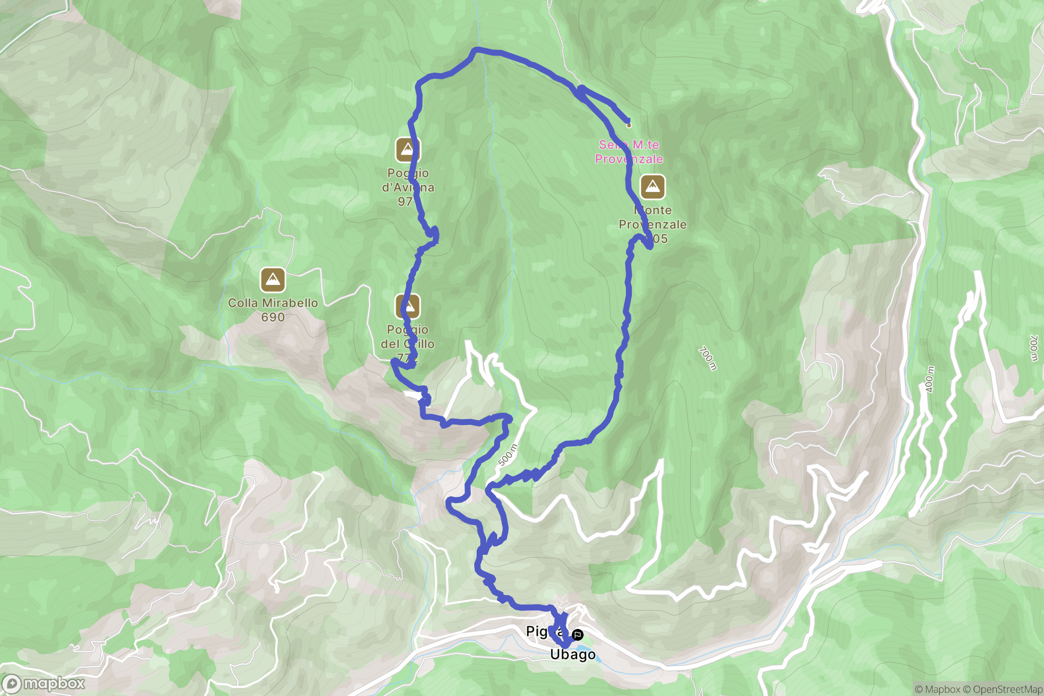 Pigna : carte du parcours de randonnée - Italy