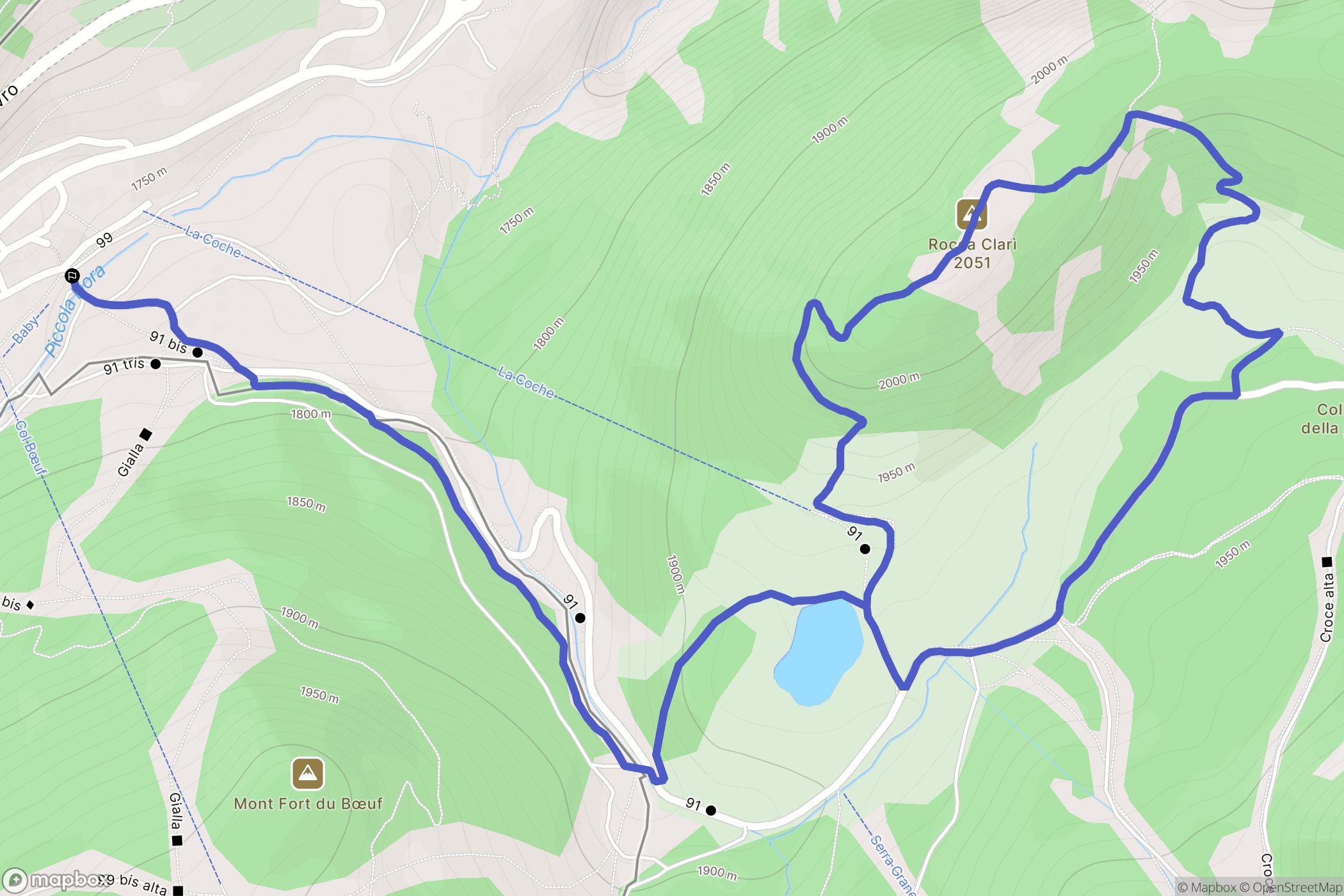 Claviere : carte du parcours de randonnée - Italy