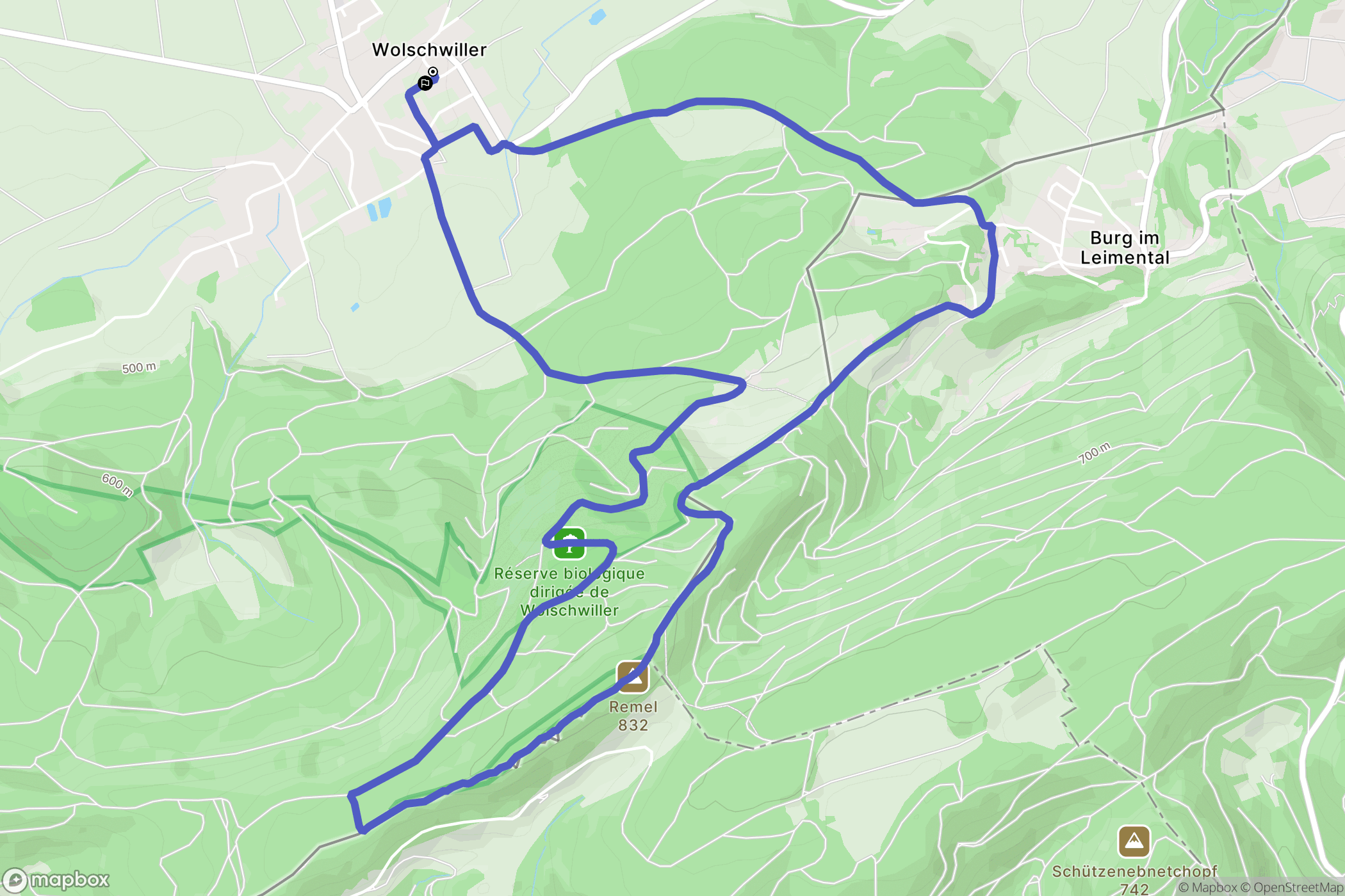 Wolschwiller : carte du parcours de randonnée - France