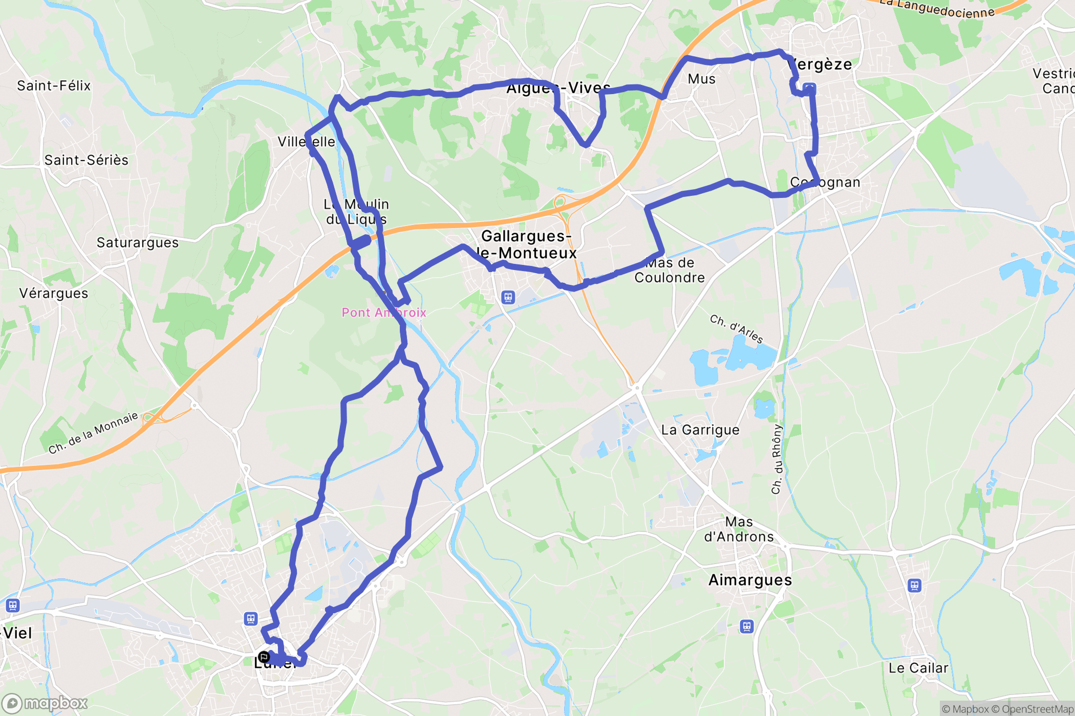 Lunel : carte du parcours de randonnée - France