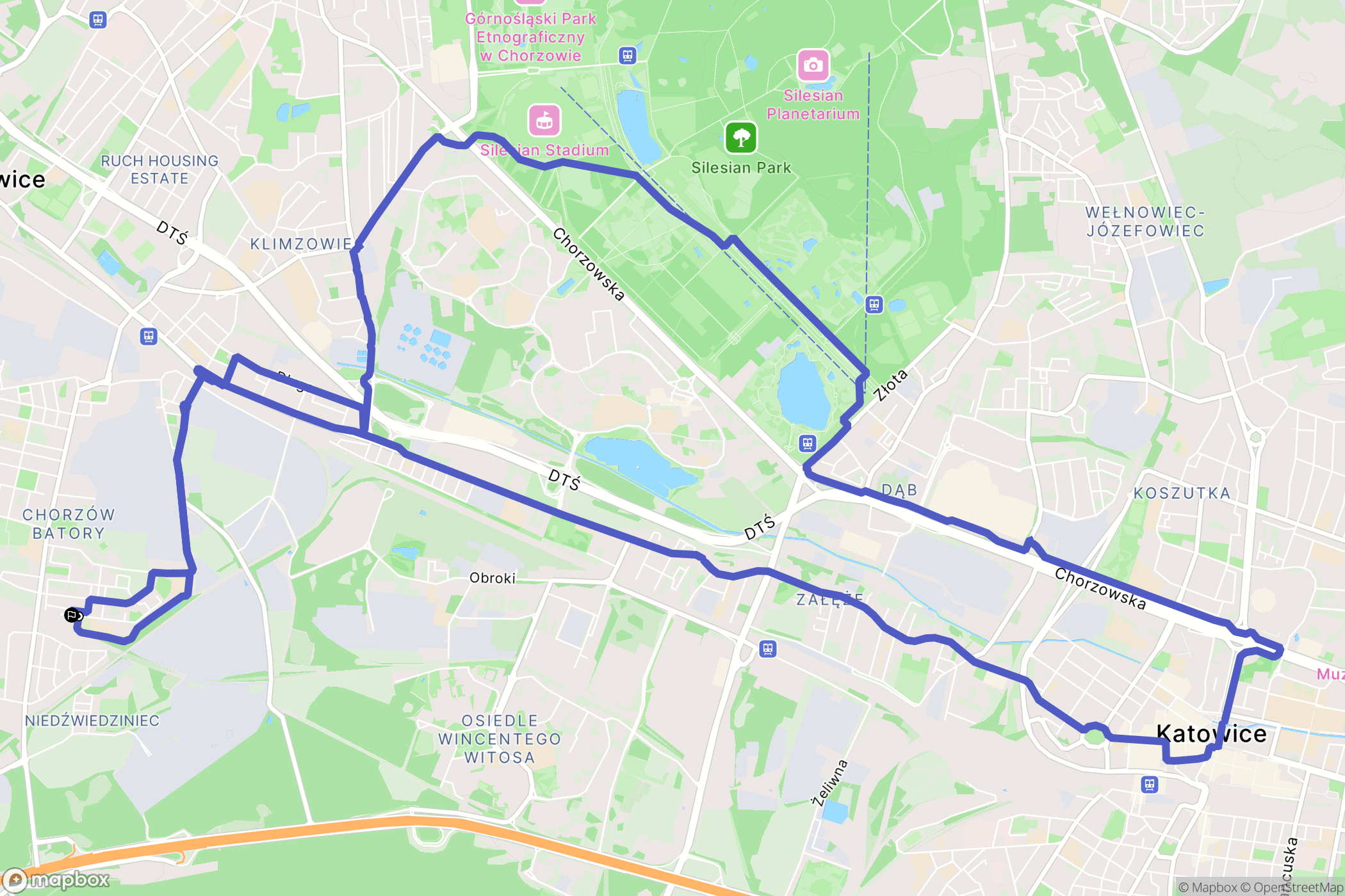 Chorzów: mapa trasy - Poland