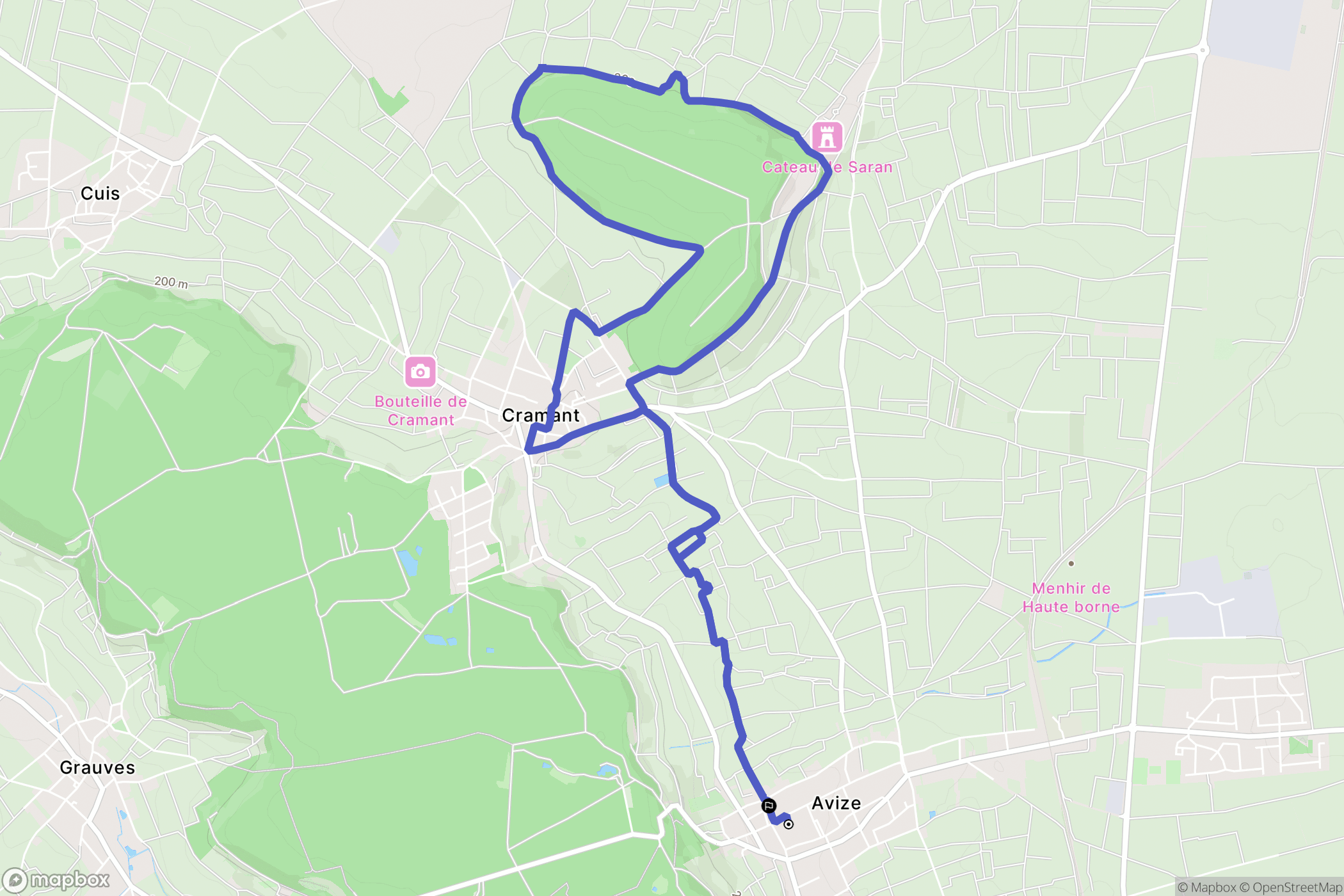 Avize : carte du parcours de randonnée - France