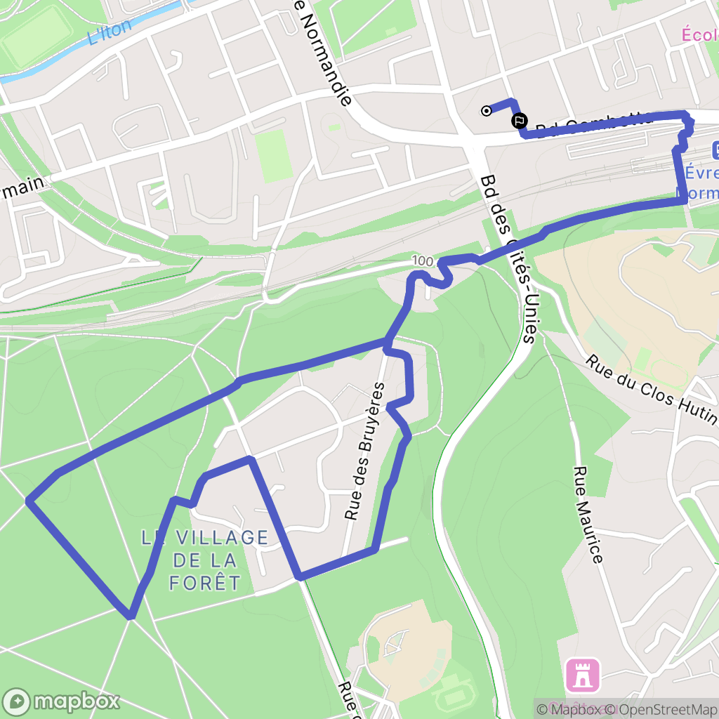 Évreux : carte du parcours de randonnée - France