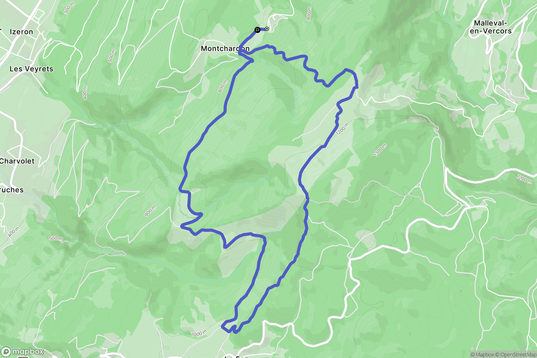 Izeron : carte du parcours de randonnée - France