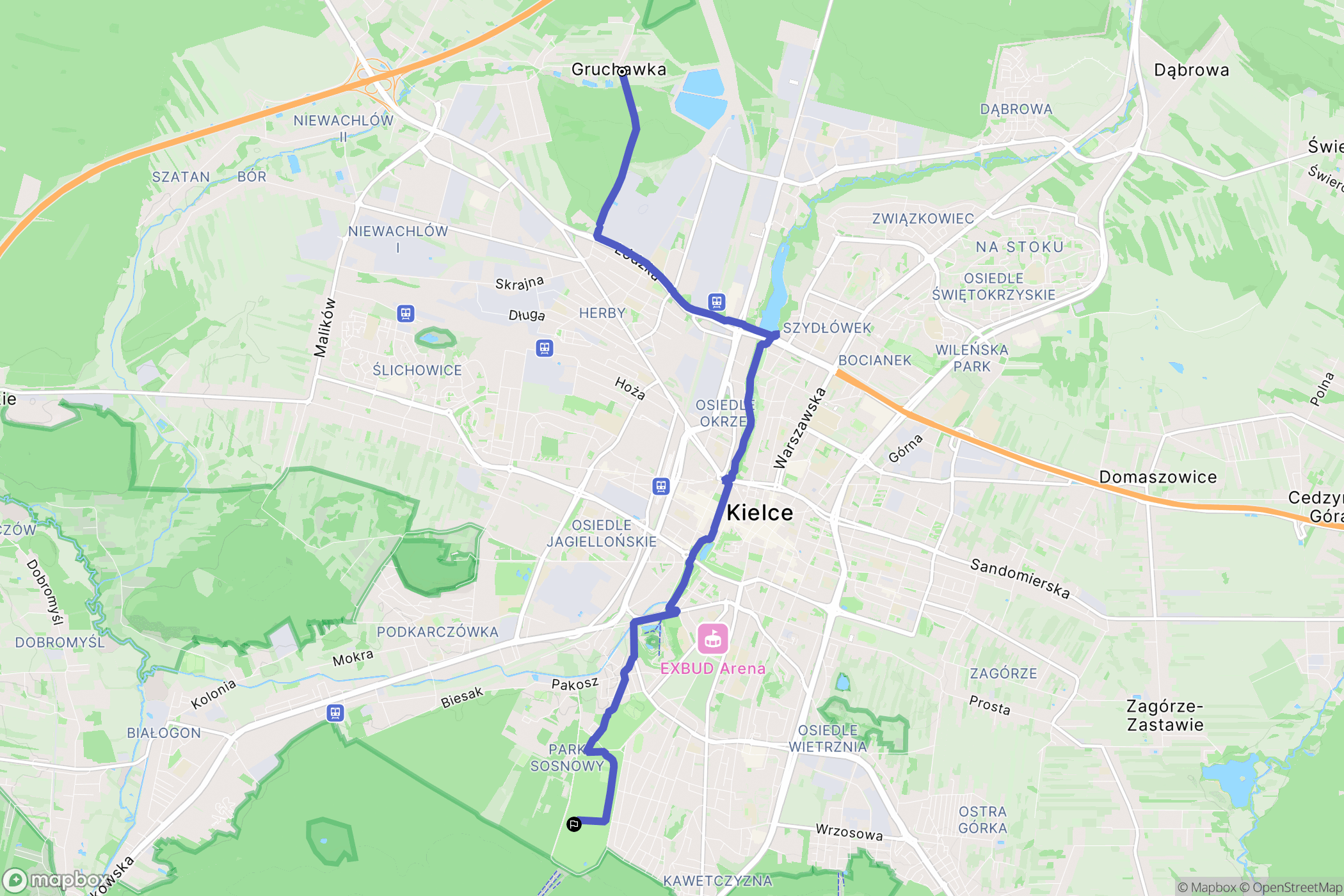 Kielce: mapa trasy - Poland