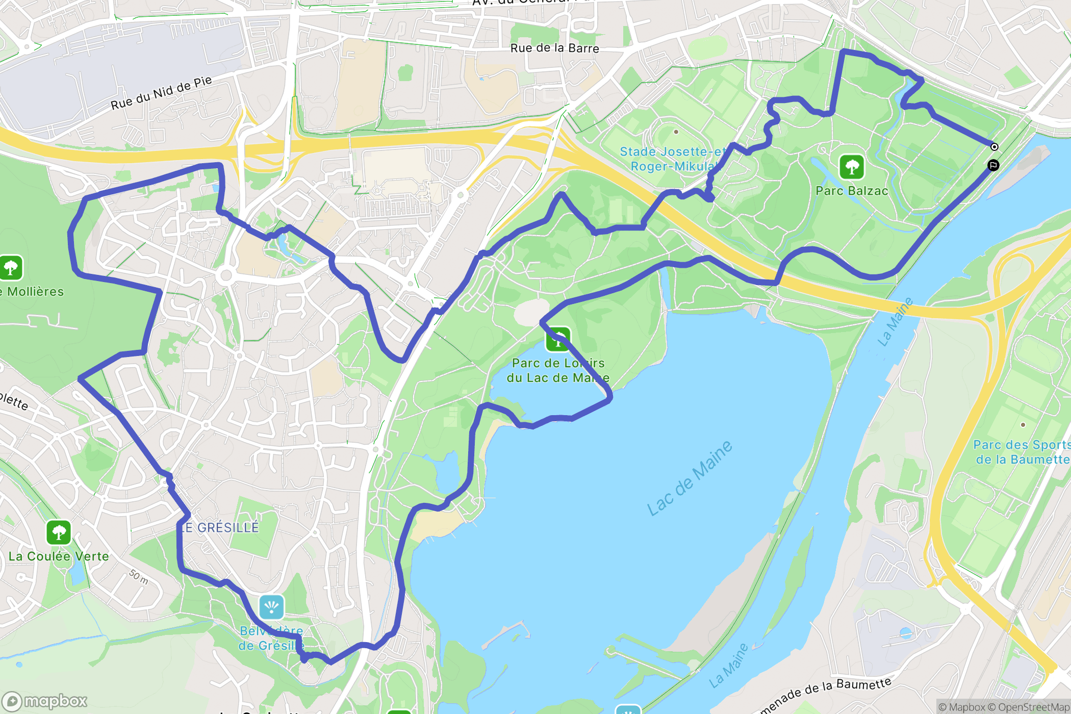 Angers : carte du parcours de randonnée - France