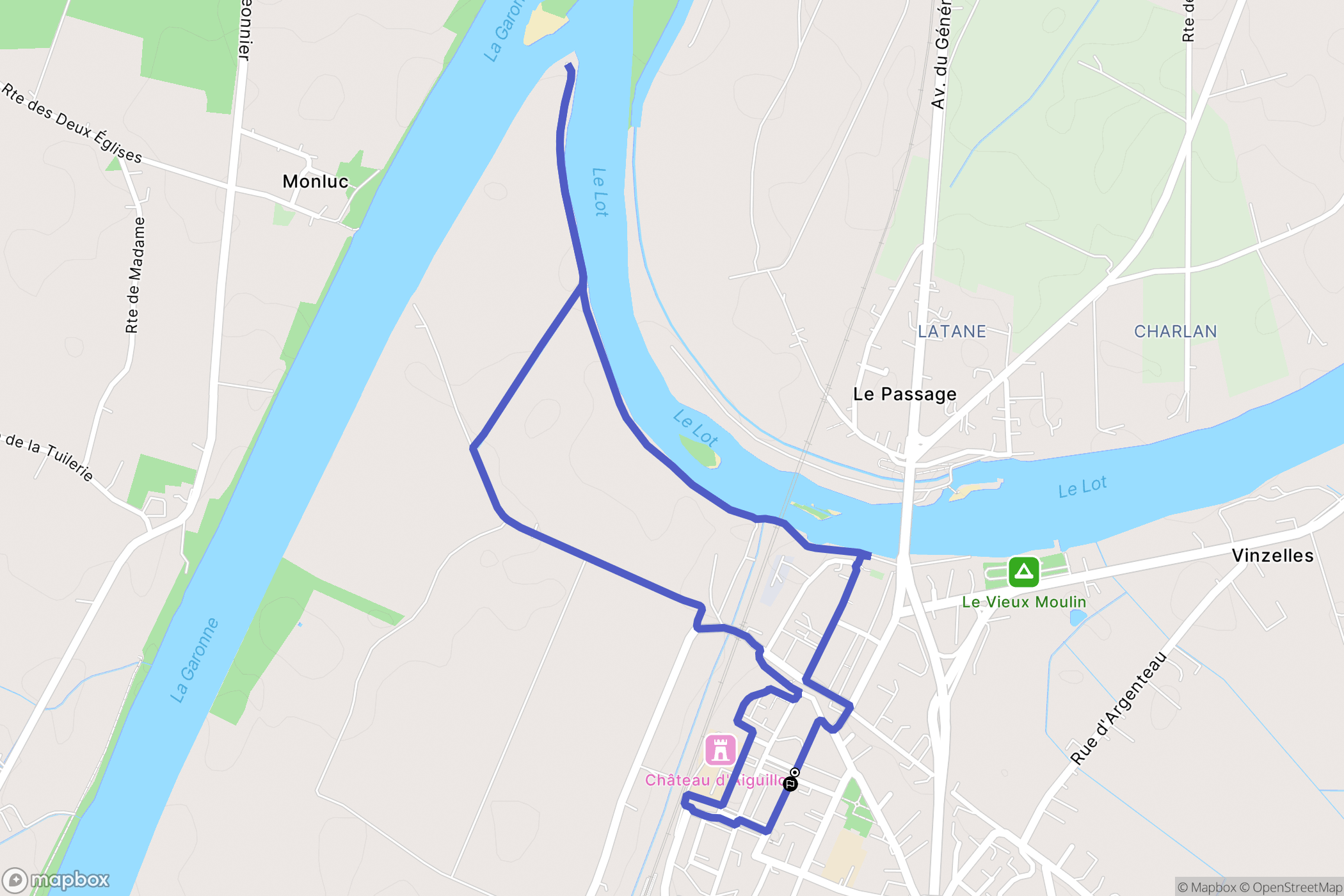 Aiguillon : carte du parcours de randonnée - France