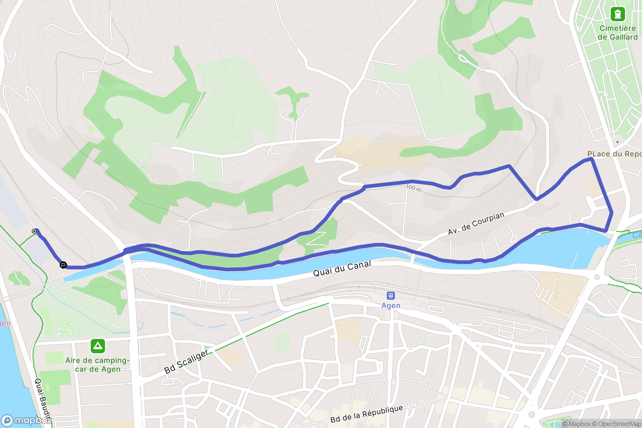 Agen : carte du parcours de randonnée - France