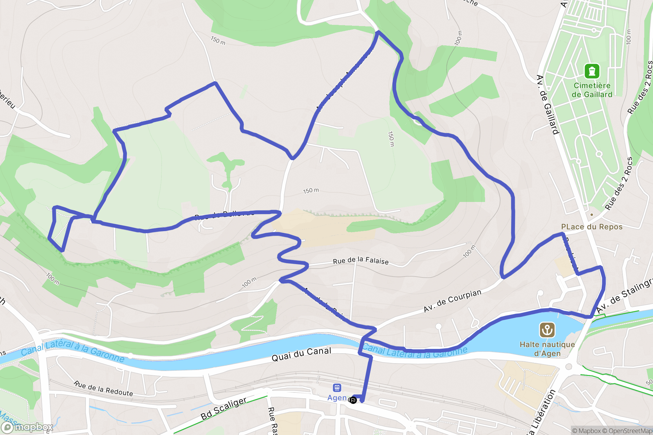 Pont de Courpian, Agen : carte du parcours de randonnée - France