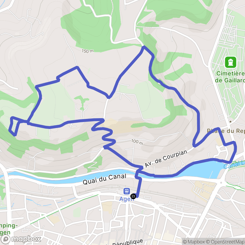 Pont de Courpian, Agen : carte du parcours de randonnée - France