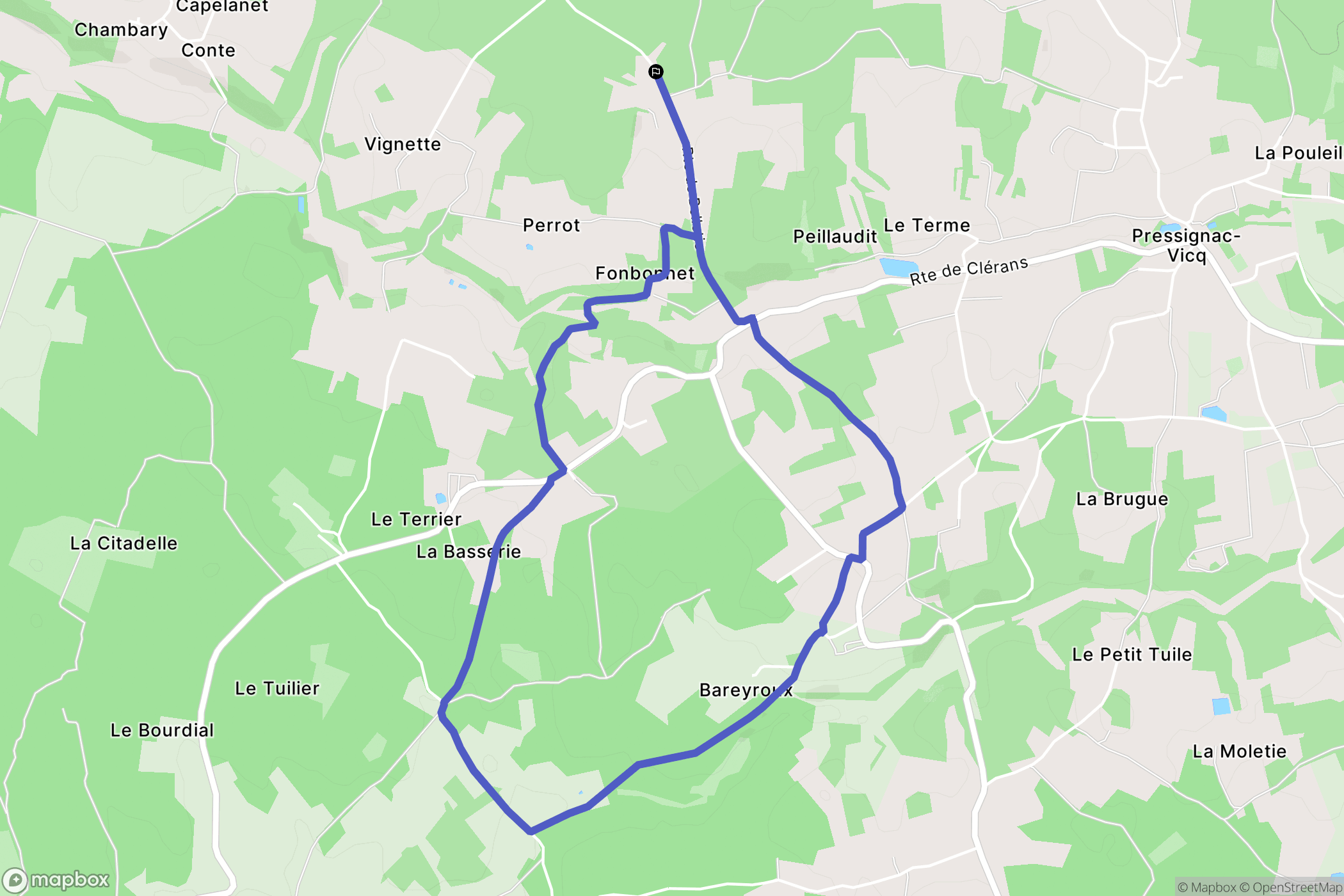 Pressignac-Vicq : carte du parcours de randonnée - France