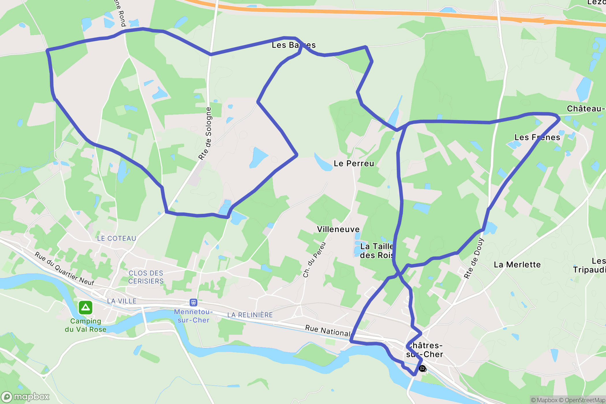 Châtres-sur-Cher : carte du parcours de randonnée - France