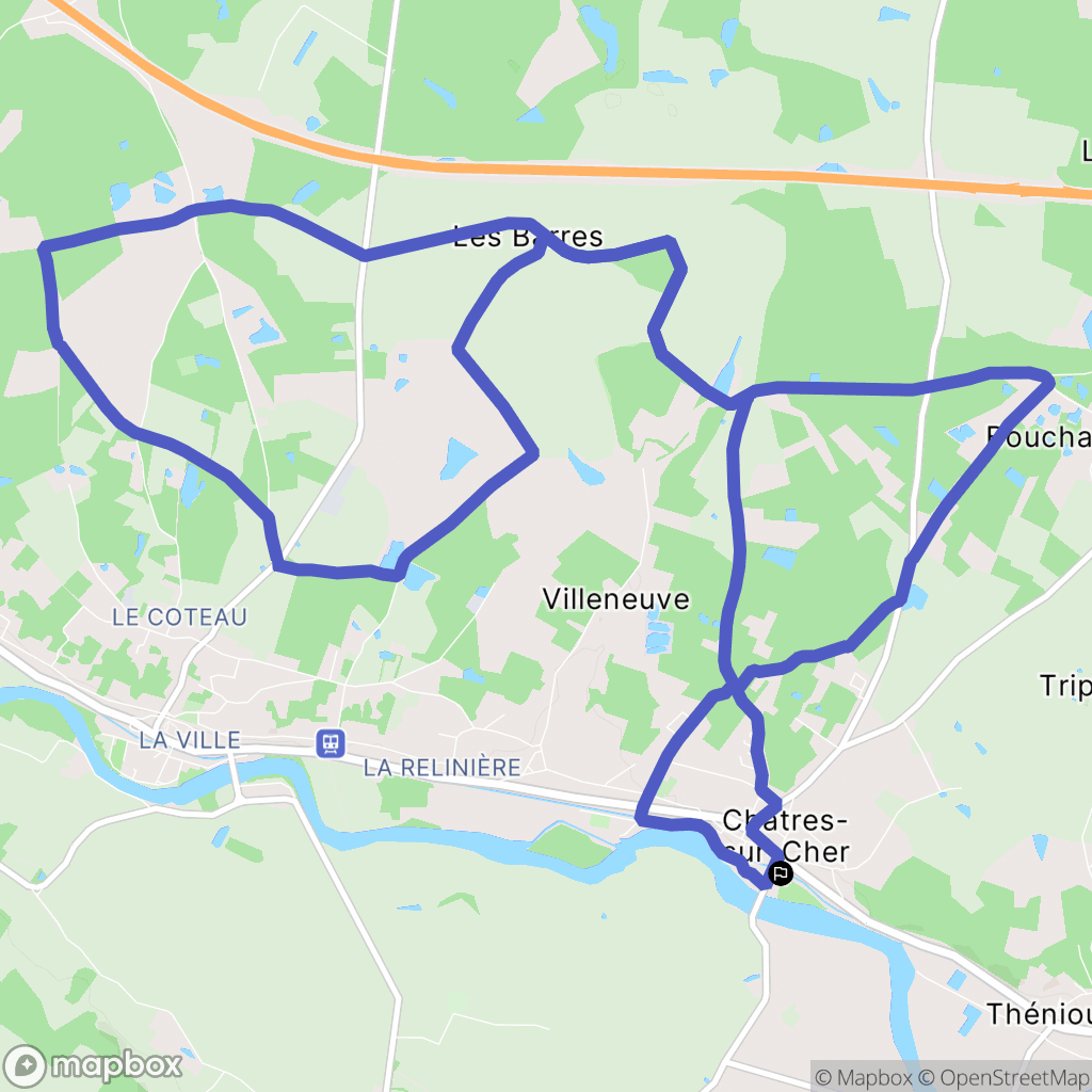Châtres-sur-Cher : carte du parcours de randonnée - France