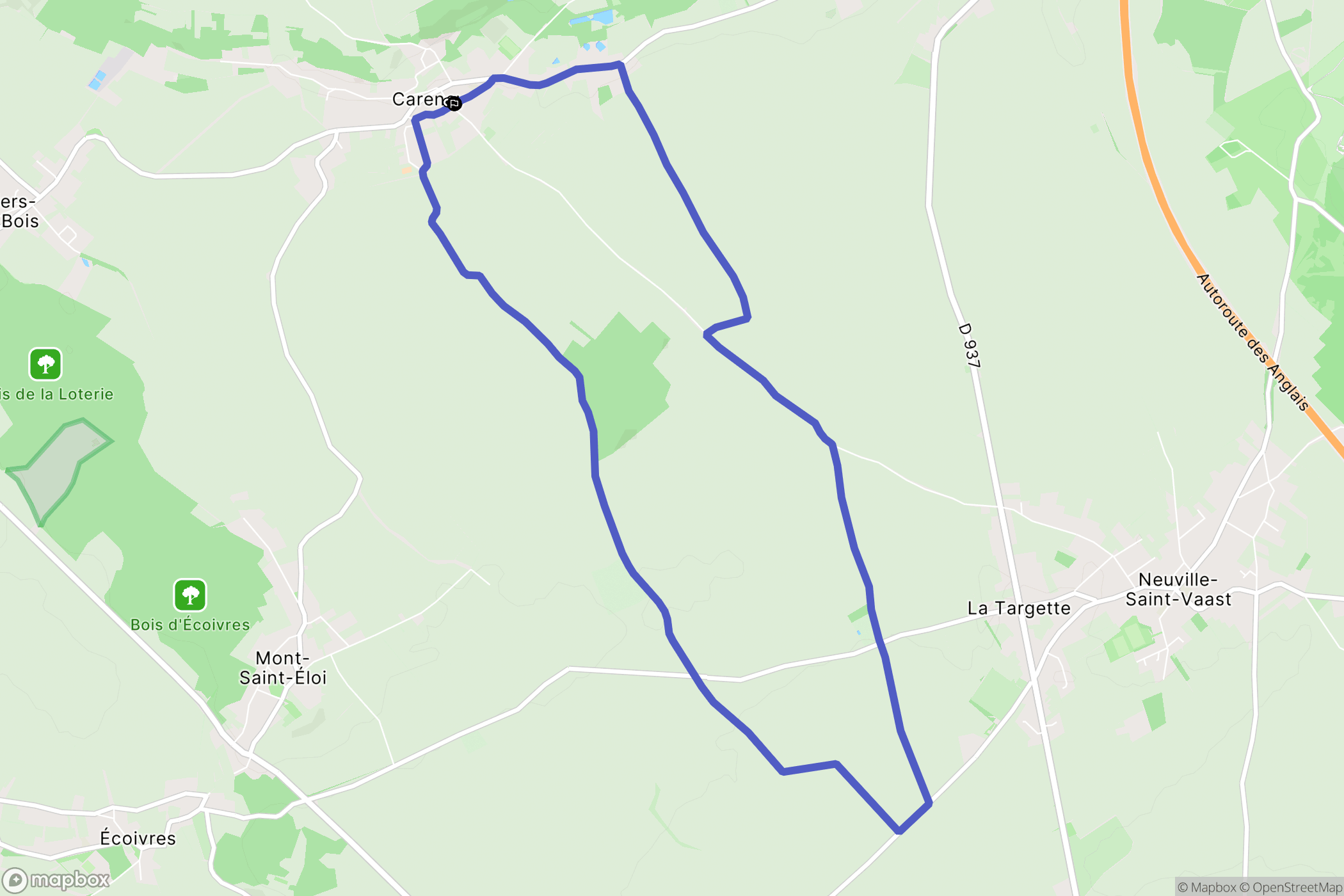 Carency : carte du parcours de randonnée - France