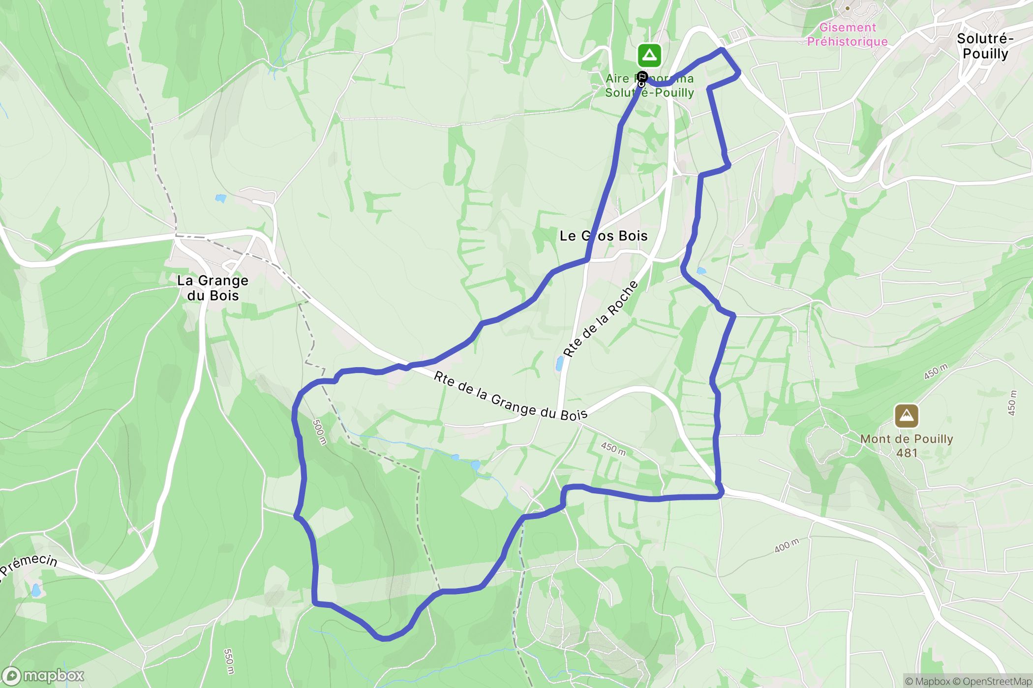 Solutré-Pouilly : carte du parcours de randonnée - France